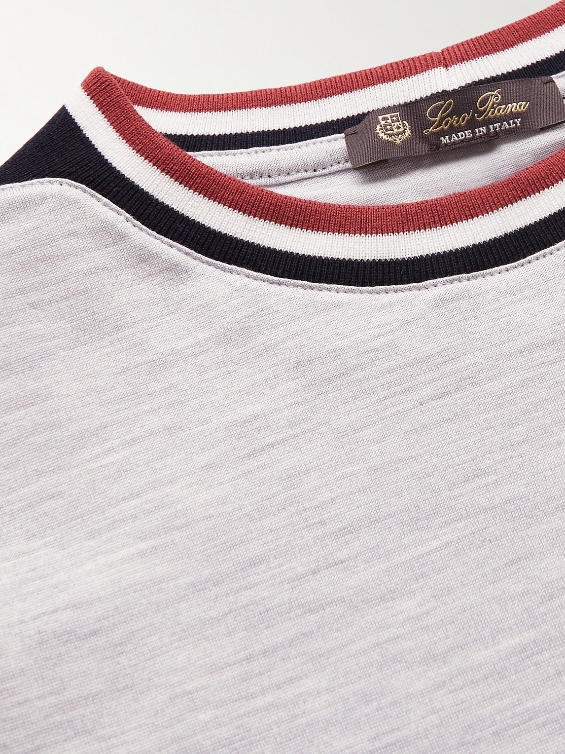 Shop Loro Piana Striped Silk And Cotton-blend T-shirt In Gray