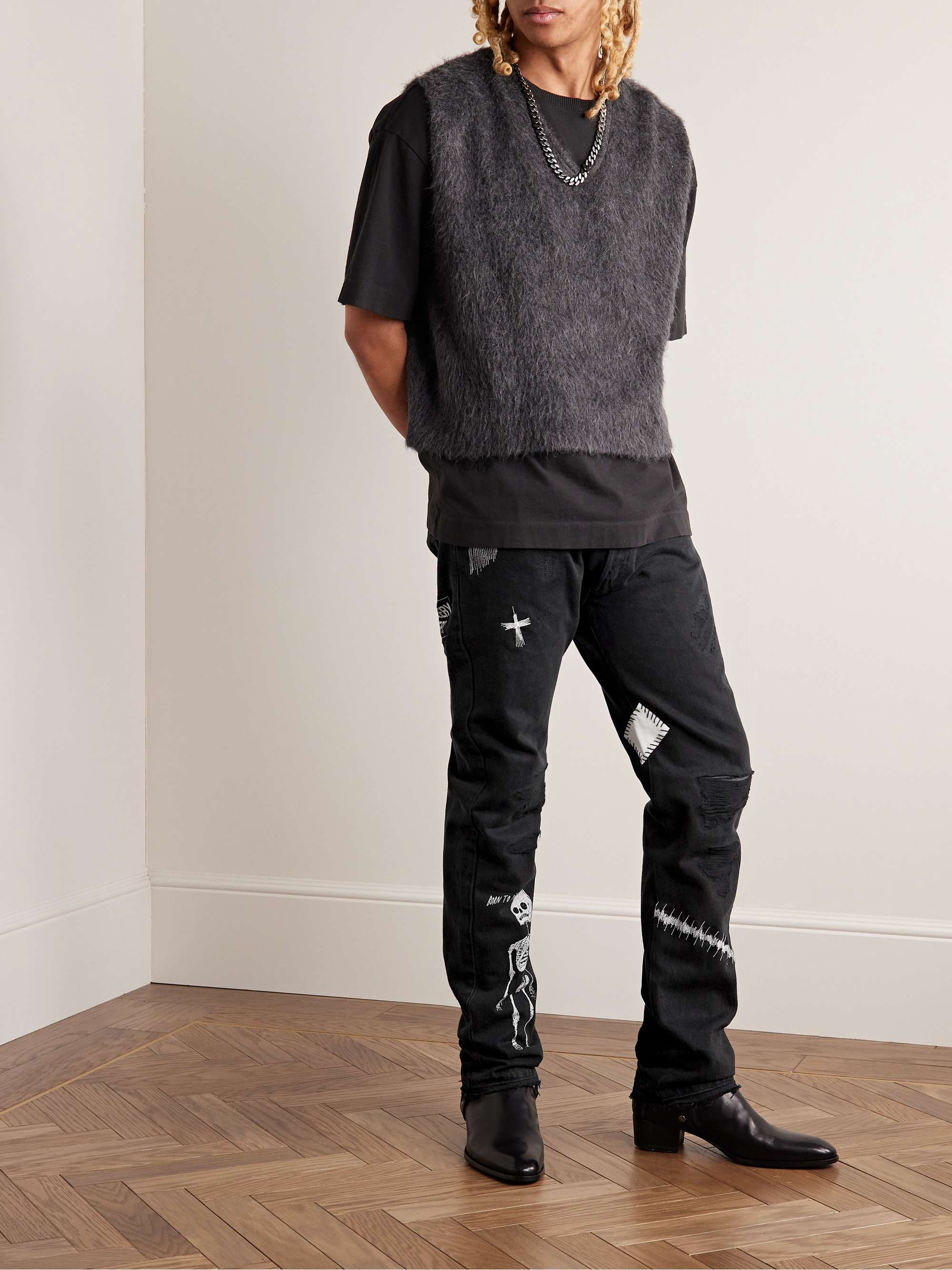 GALLERY DEPT. Slim-Fit Straight-Leg Painted Embroidered Distressed Jeans  for Men | MR PORTER