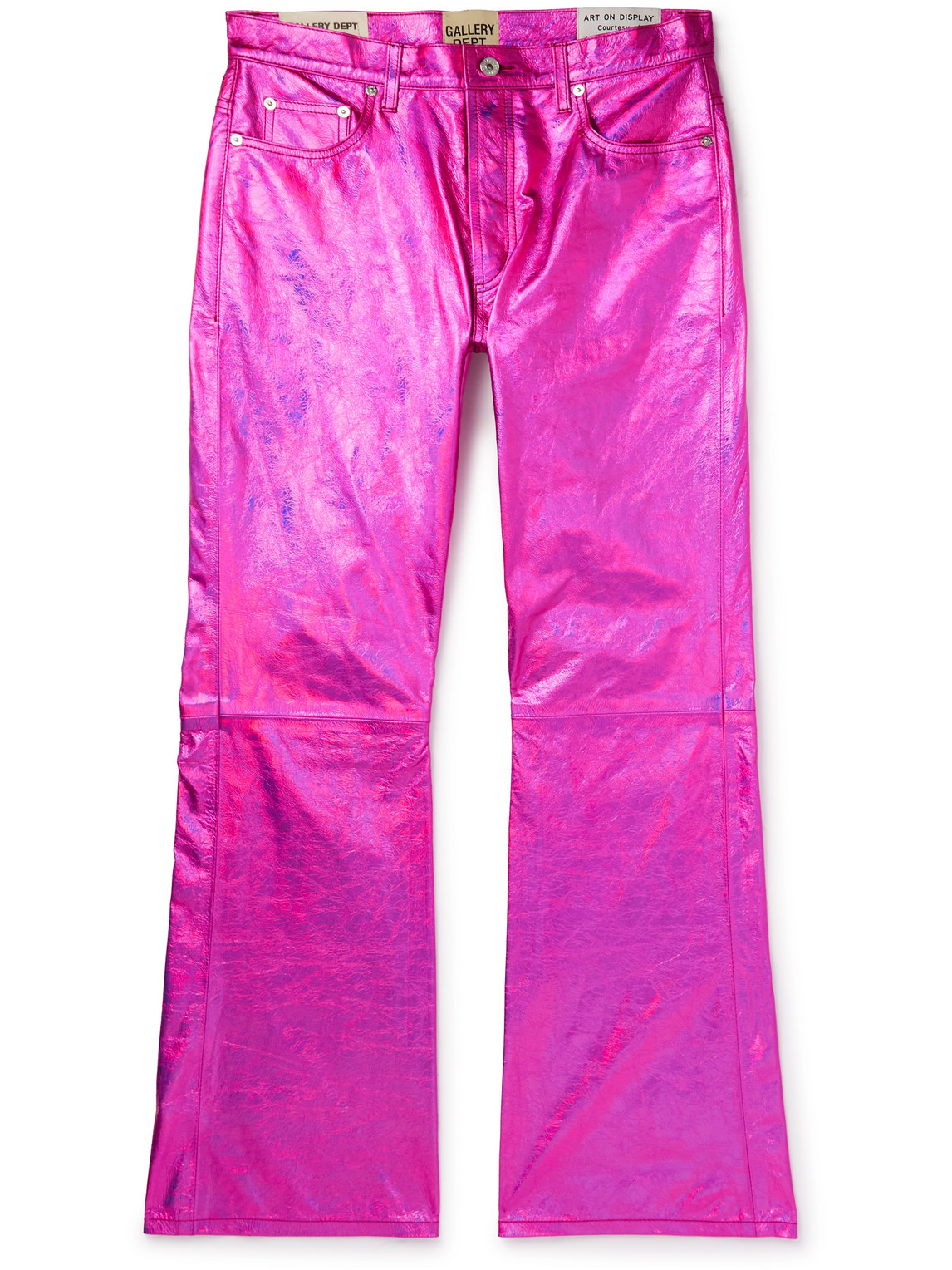 Logan Galactic Flared Distressed Metallic Crinkled-Leather Trousers