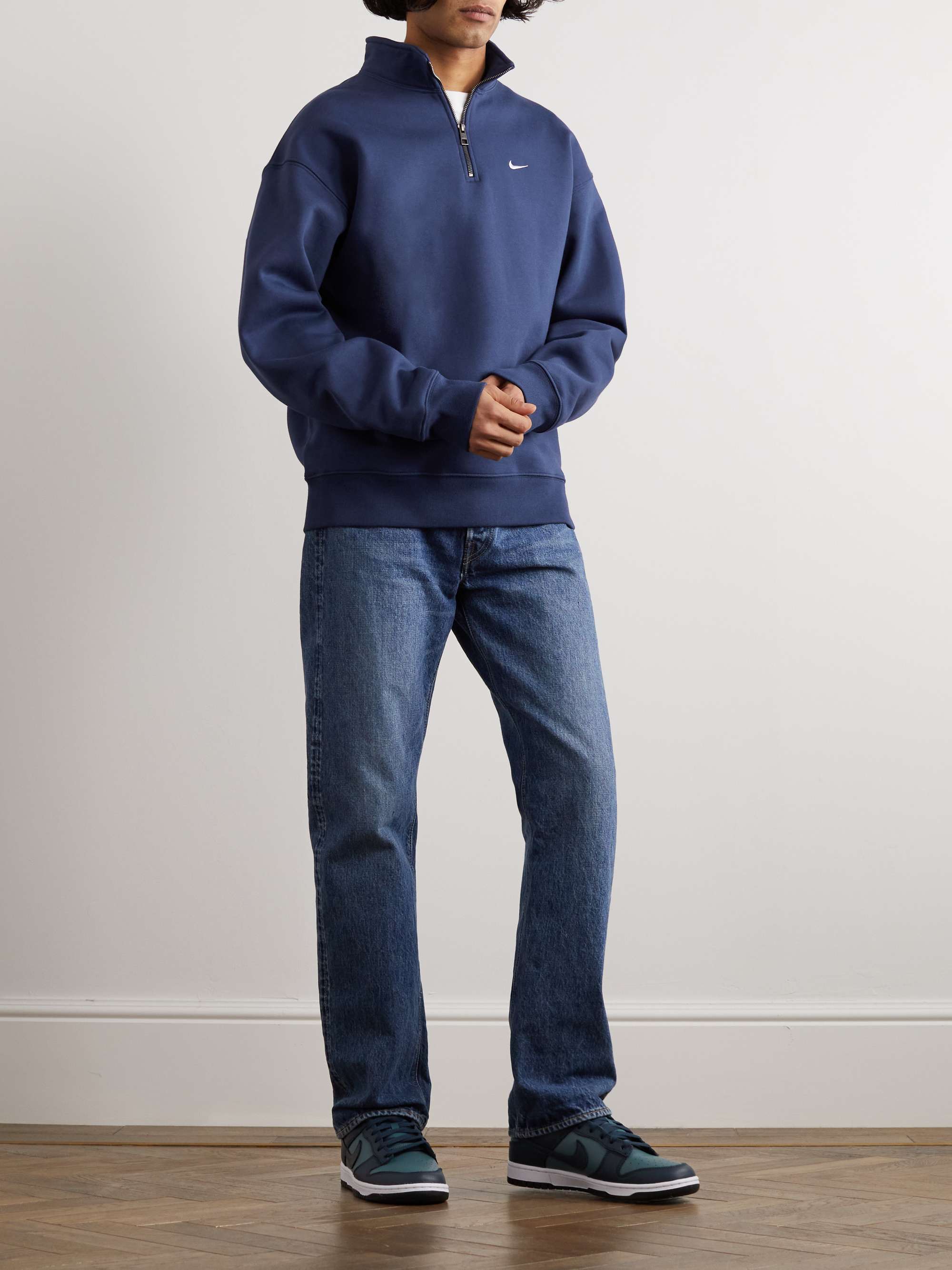 Navy Logo-Embroidered Cotton-Blend Jersey Half-Zip Sweatshirt | NIKE | MR  PORTER