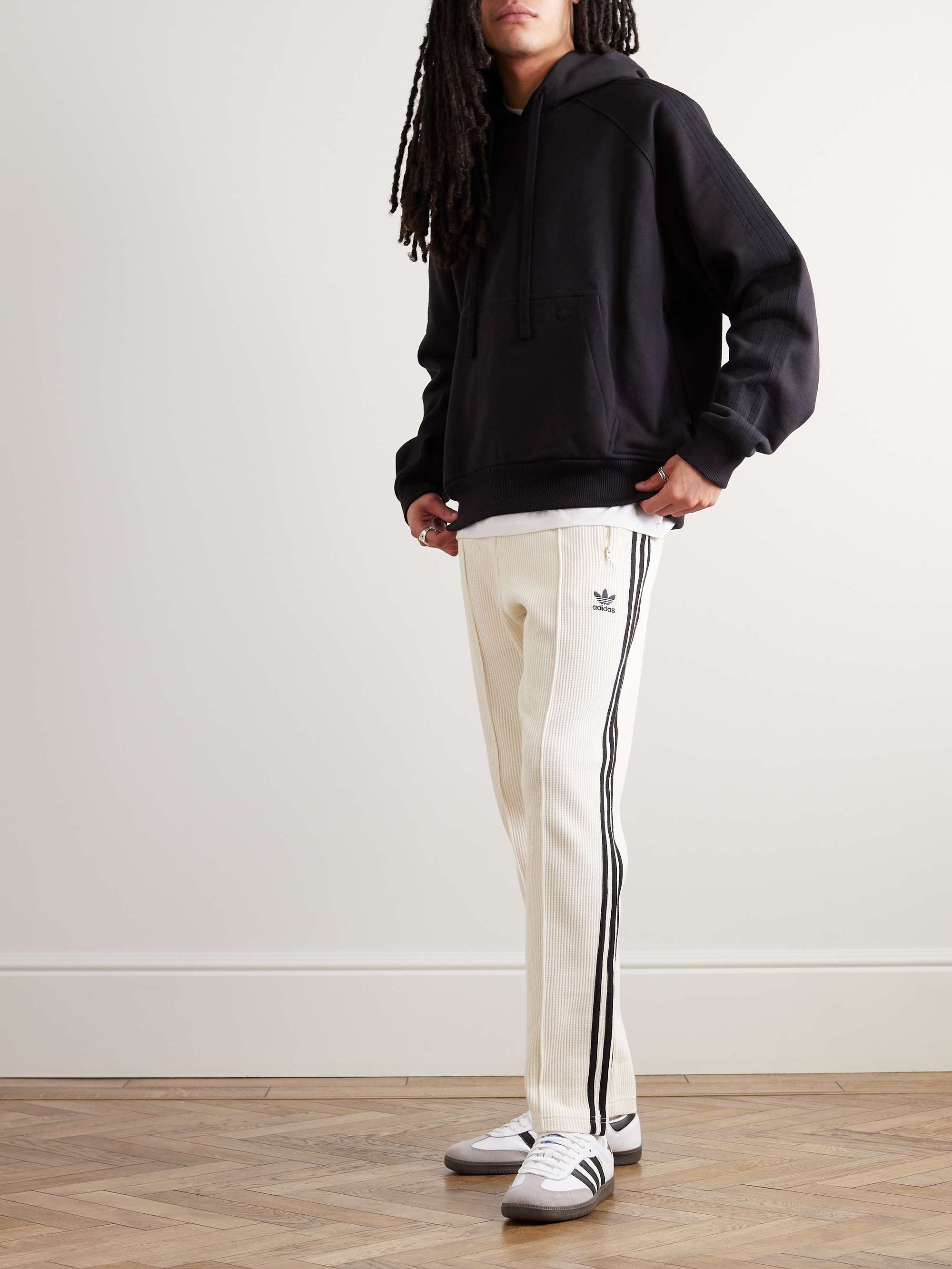 ADIDAS ORIGINALS Tapered Logo-Embroidered Ribbed Cotton Trousers | MR PORTER
