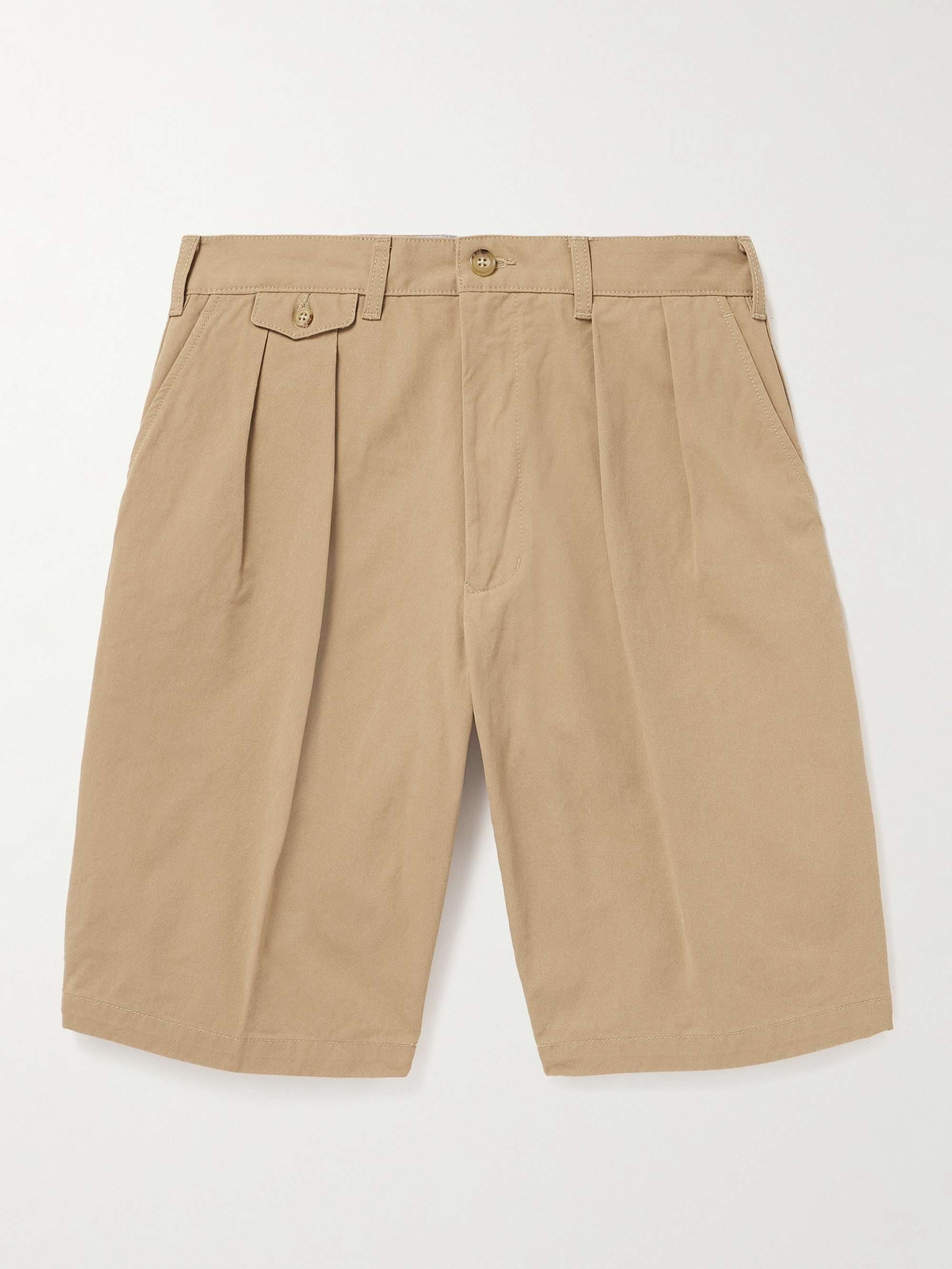Wide-Leg Pleated Cotton-Twill Shorts