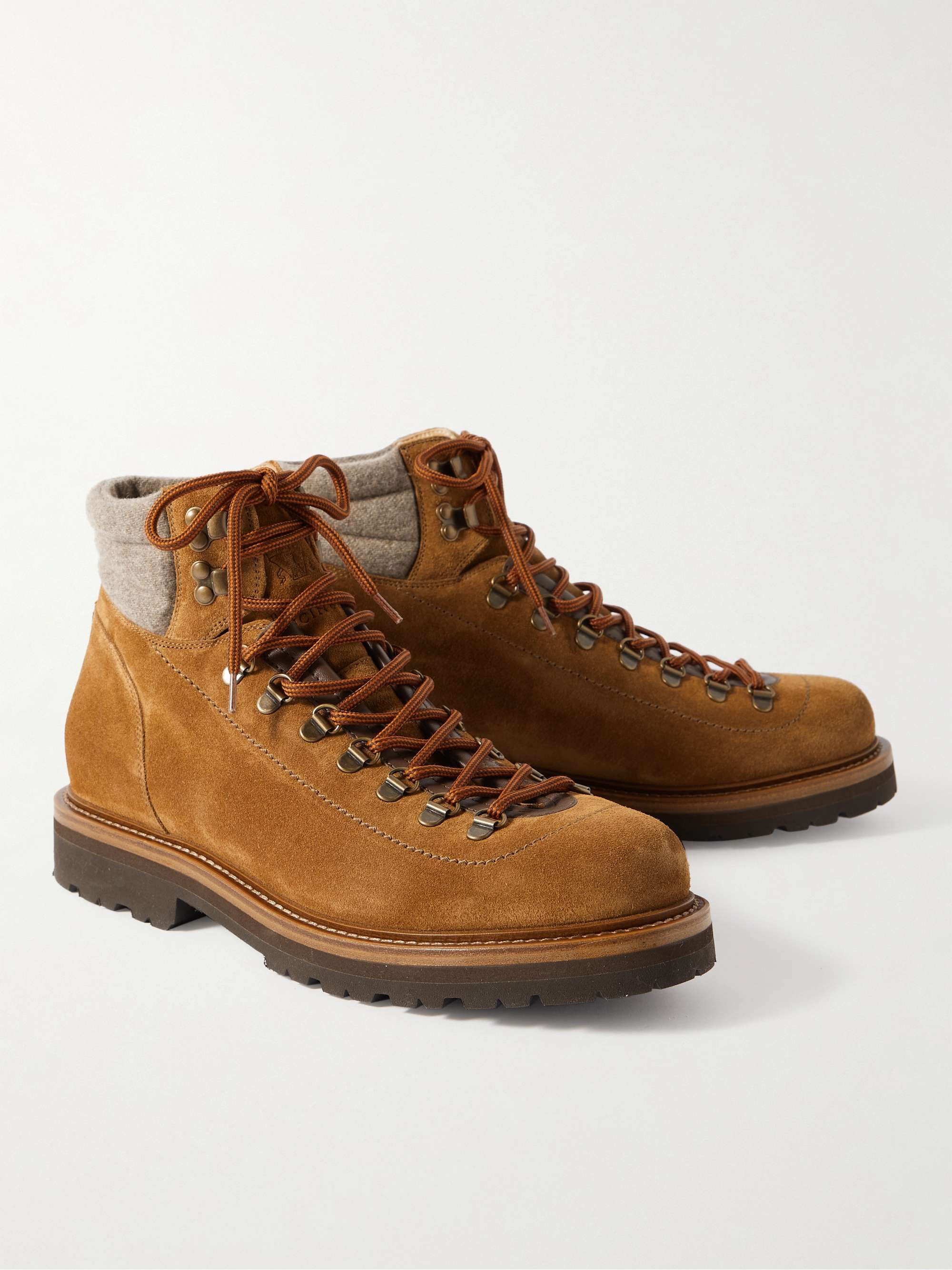 BRUNELLO CUCINELLI Wool-Trimmed Suede Hiking Boots for Men | MR PORTER