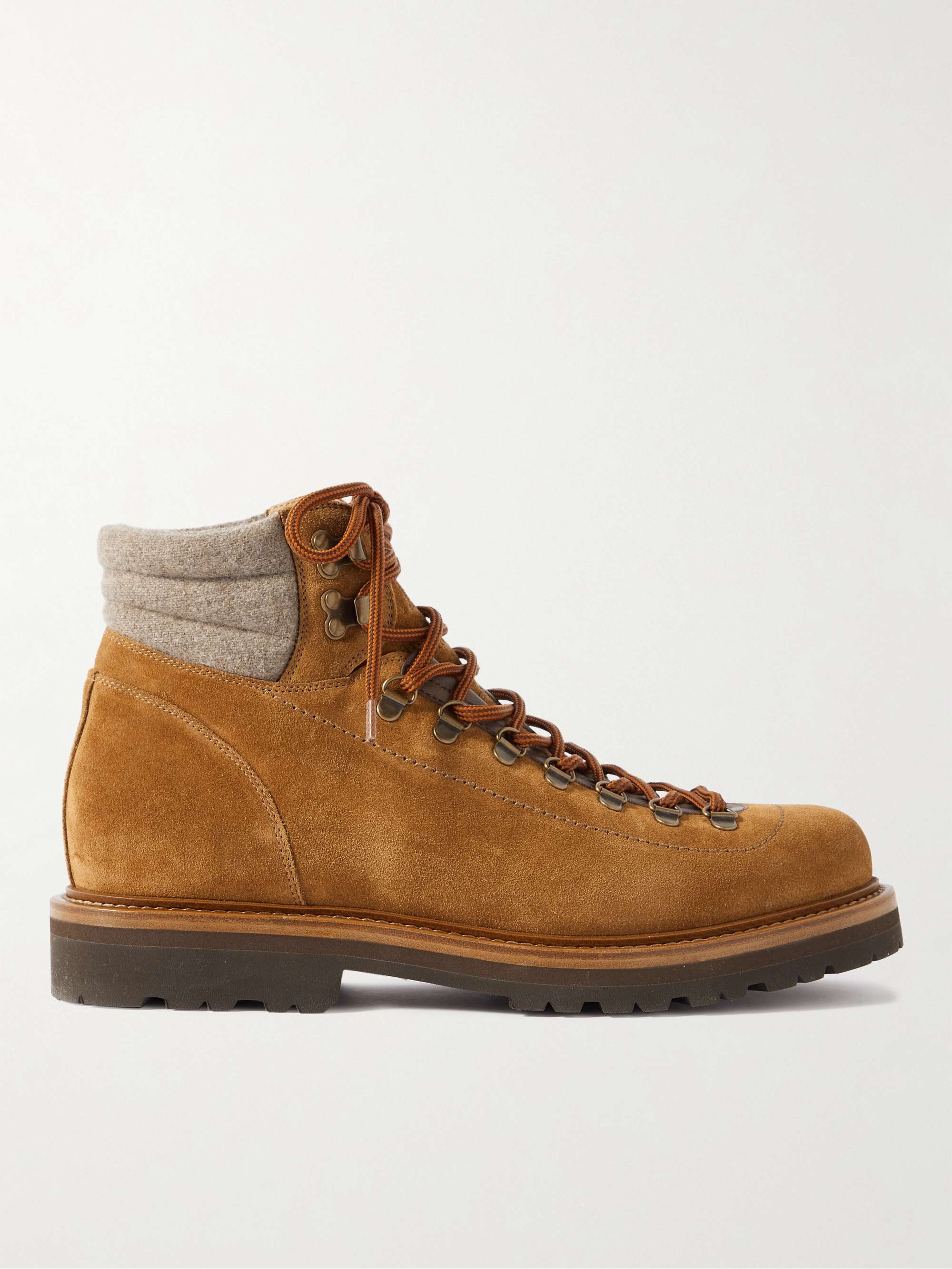 BRUNELLO CUCINELLI Wool-Trimmed Suede Hiking Boots for Men | MR PORTER