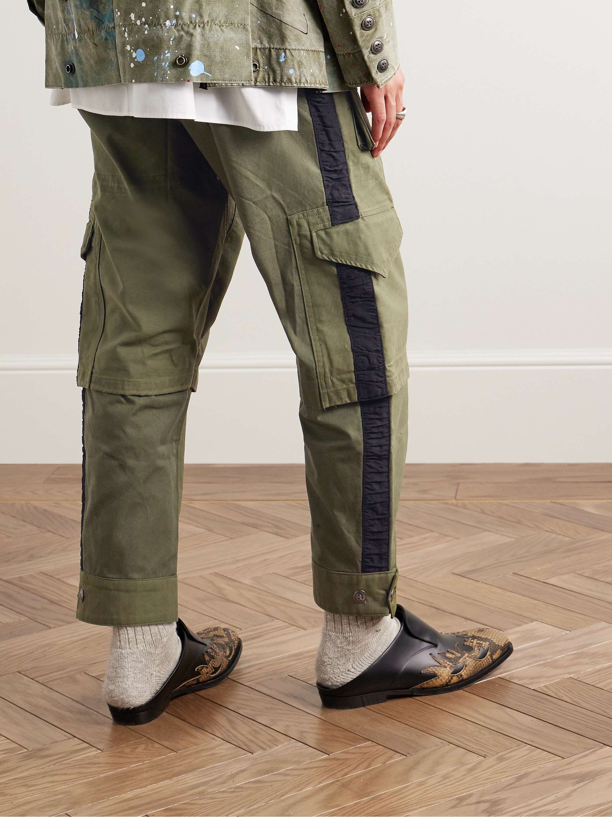 GREG LAUREN Army Tapered Cotton-Blend Drawstring Cargo Trousers for Men |  MR PORTER
