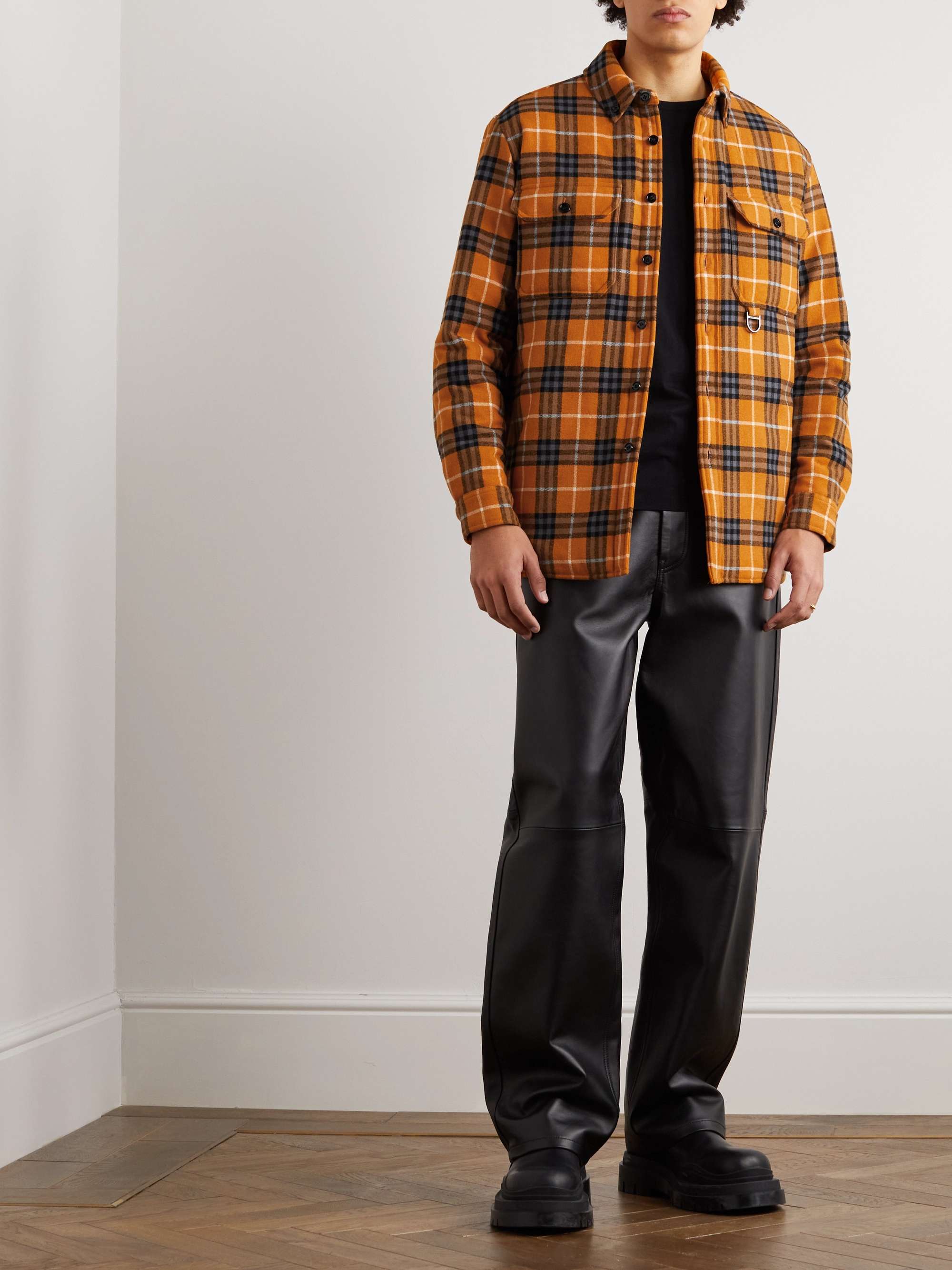 BURBERRY Button-Down Collar Checked Padded Wool and Cotton-Blend Overshirt  | MR PORTER