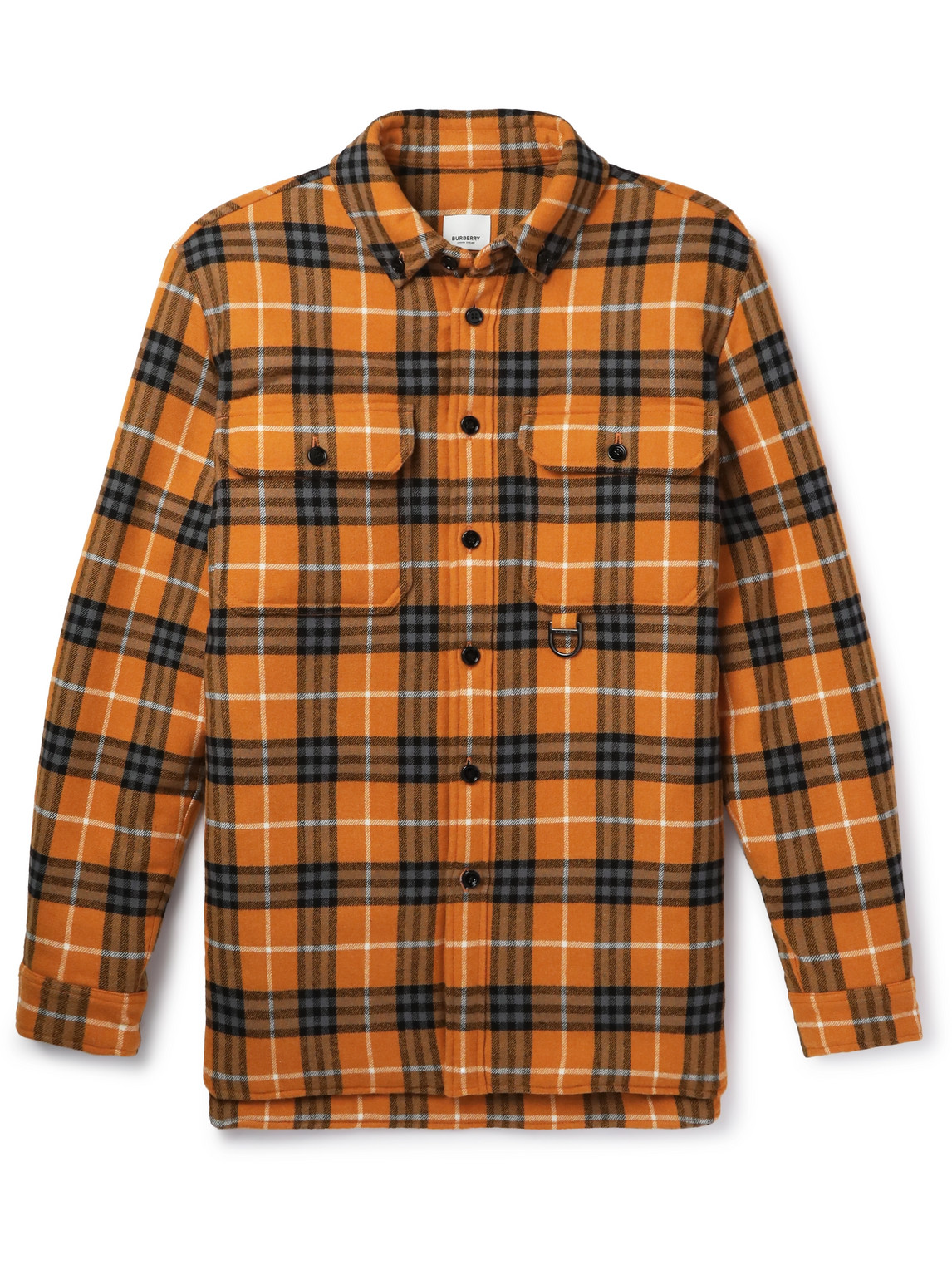 BURBERRY BUTTON-DOWN COLLAR CHECKED PADDED WOOL AND COTTON-BLEND OVERSHIRT