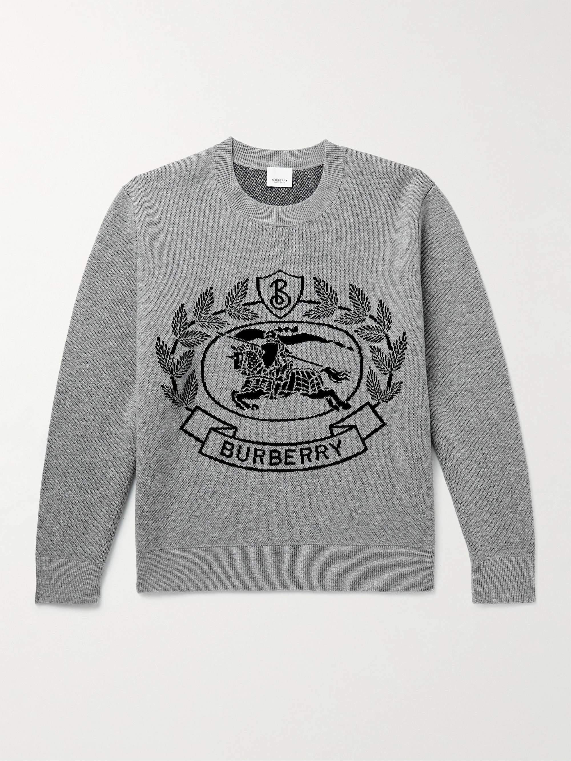 Gray Logo-Jacquard Wool Sweater | BURBERRY | MR PORTER