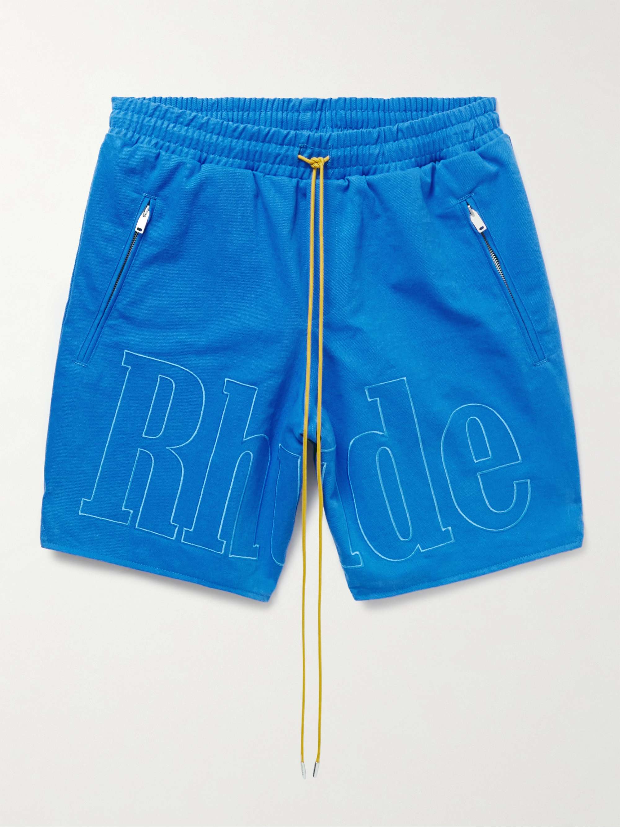RHUDE Straight-Leg Logo-Embroidered Cotton-Twill Drawstring Shorts | MR  PORTER