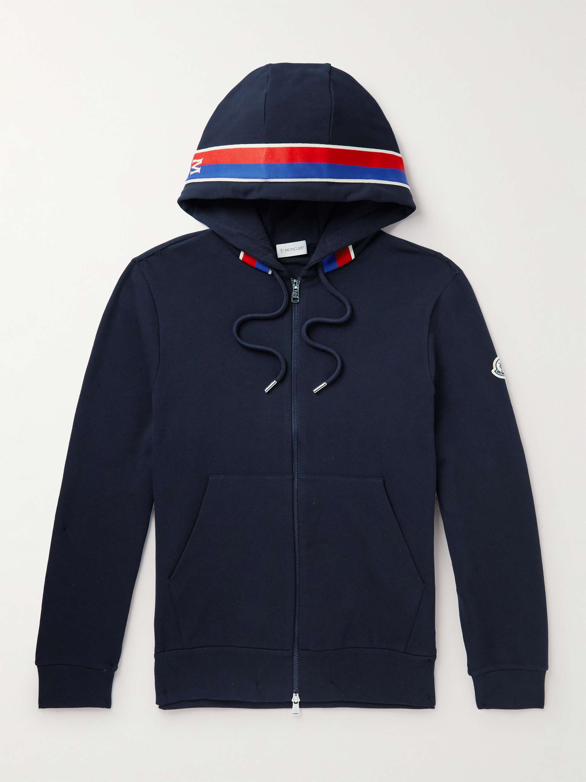 MONCLER Webbing-Trimmed Stretch-Cotton Jersey Zip-Up Hoodie for Men