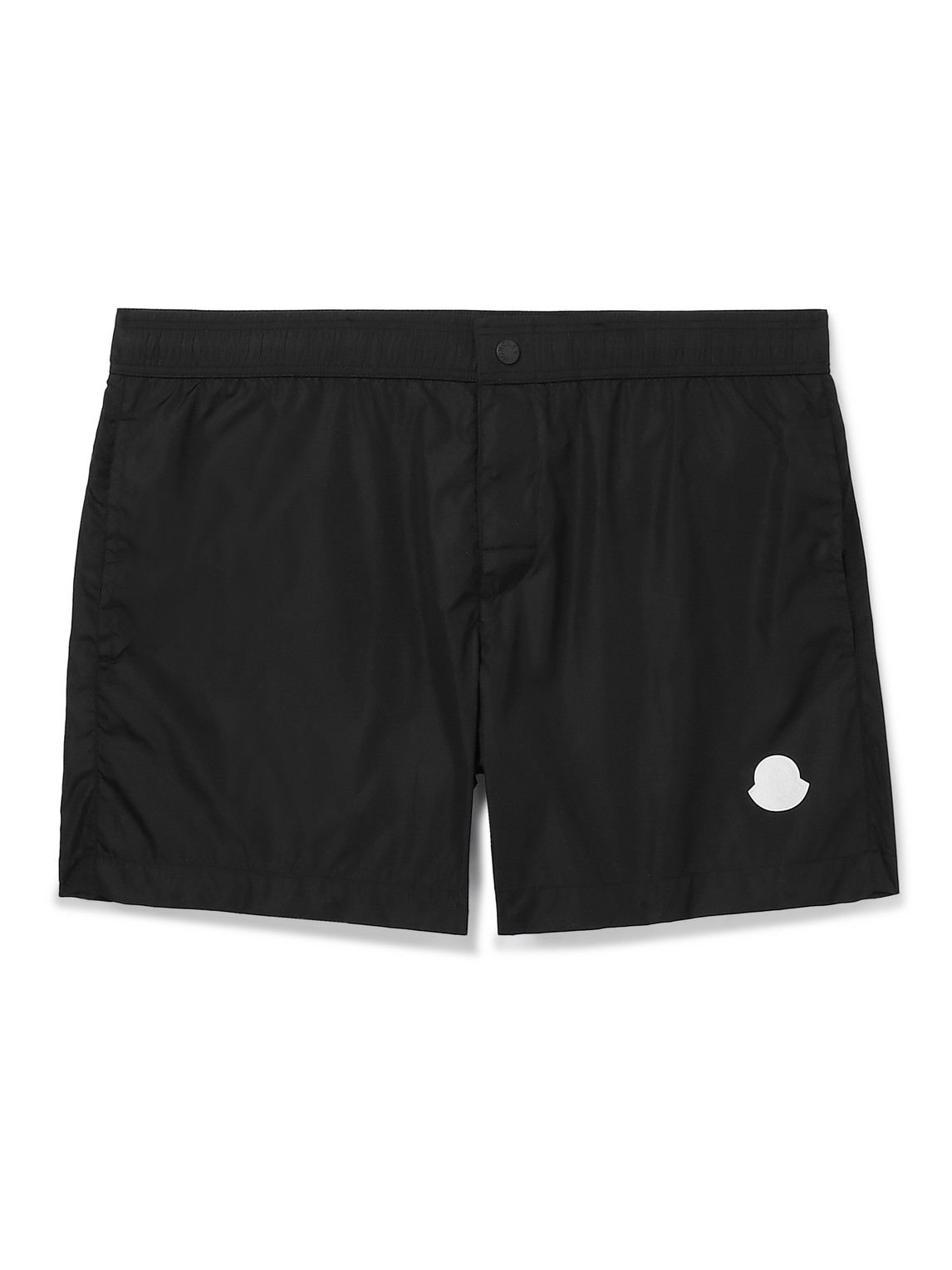 Moncler Slim-fit Mid-length Logo-appliquéd Swim Shorts In Black