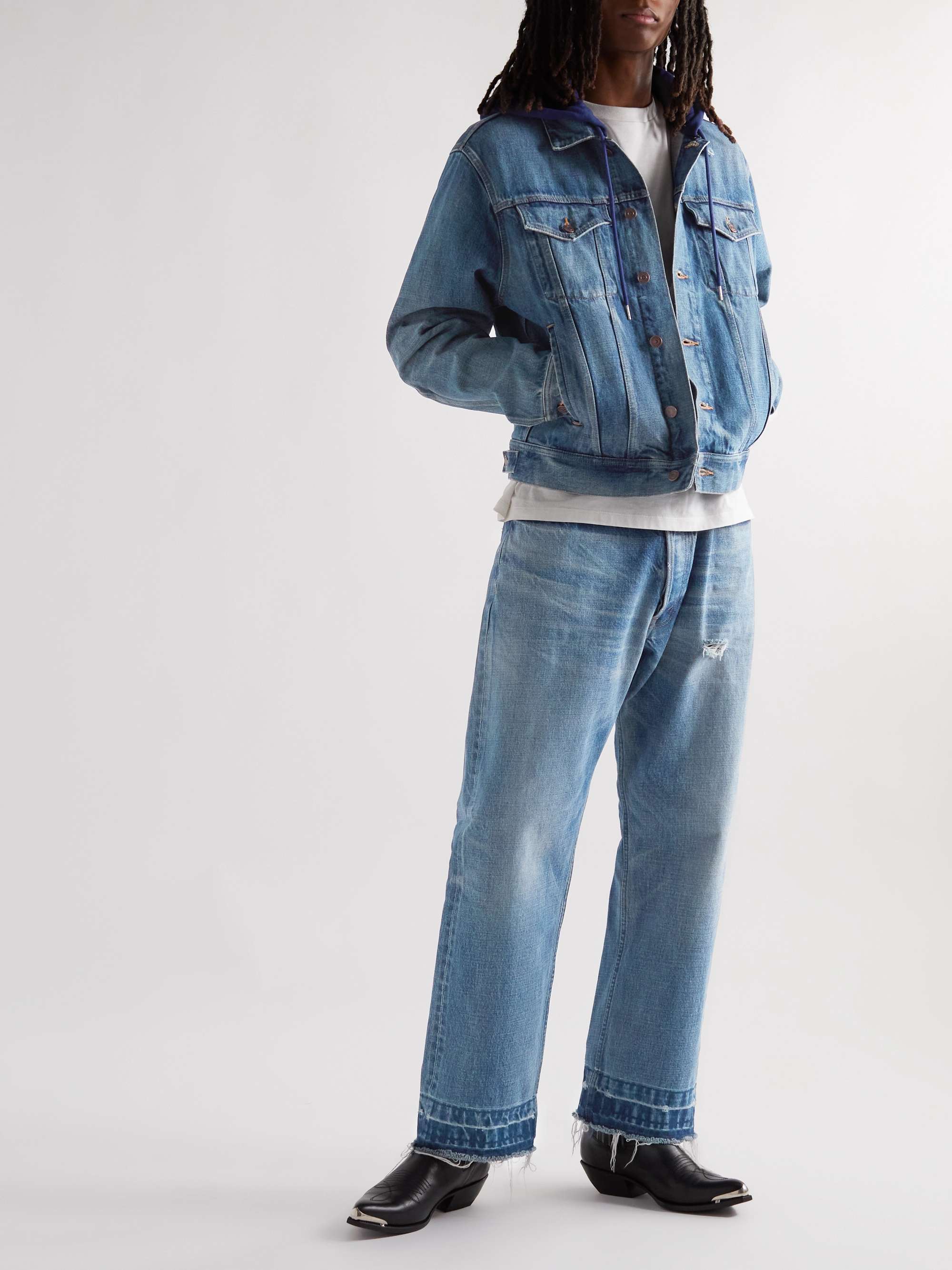 CELINE HOMME Denim and Logo-Print Cotton-Jersey Hooded Trucker Jacket for  Men | MR PORTER