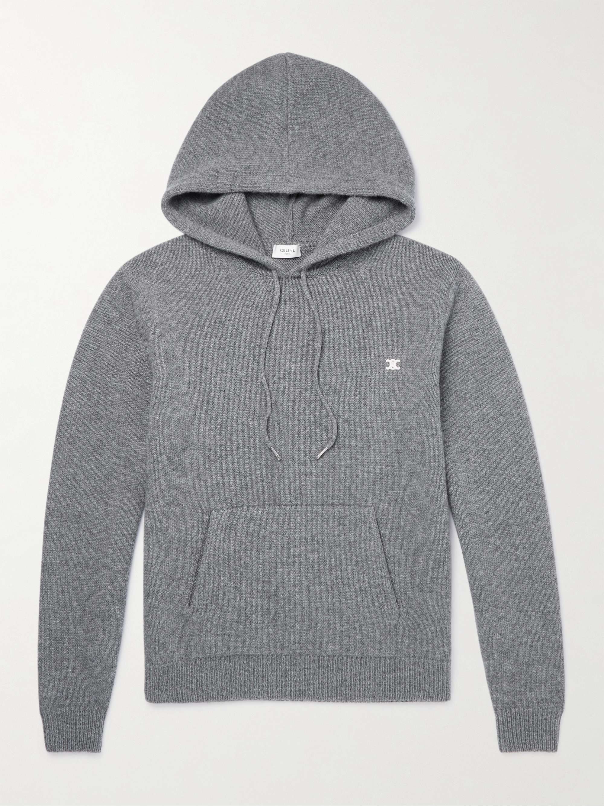CELINE HOMME Logo-Embroidered Wool and Cashmere-Blend Hoodie for Men ...