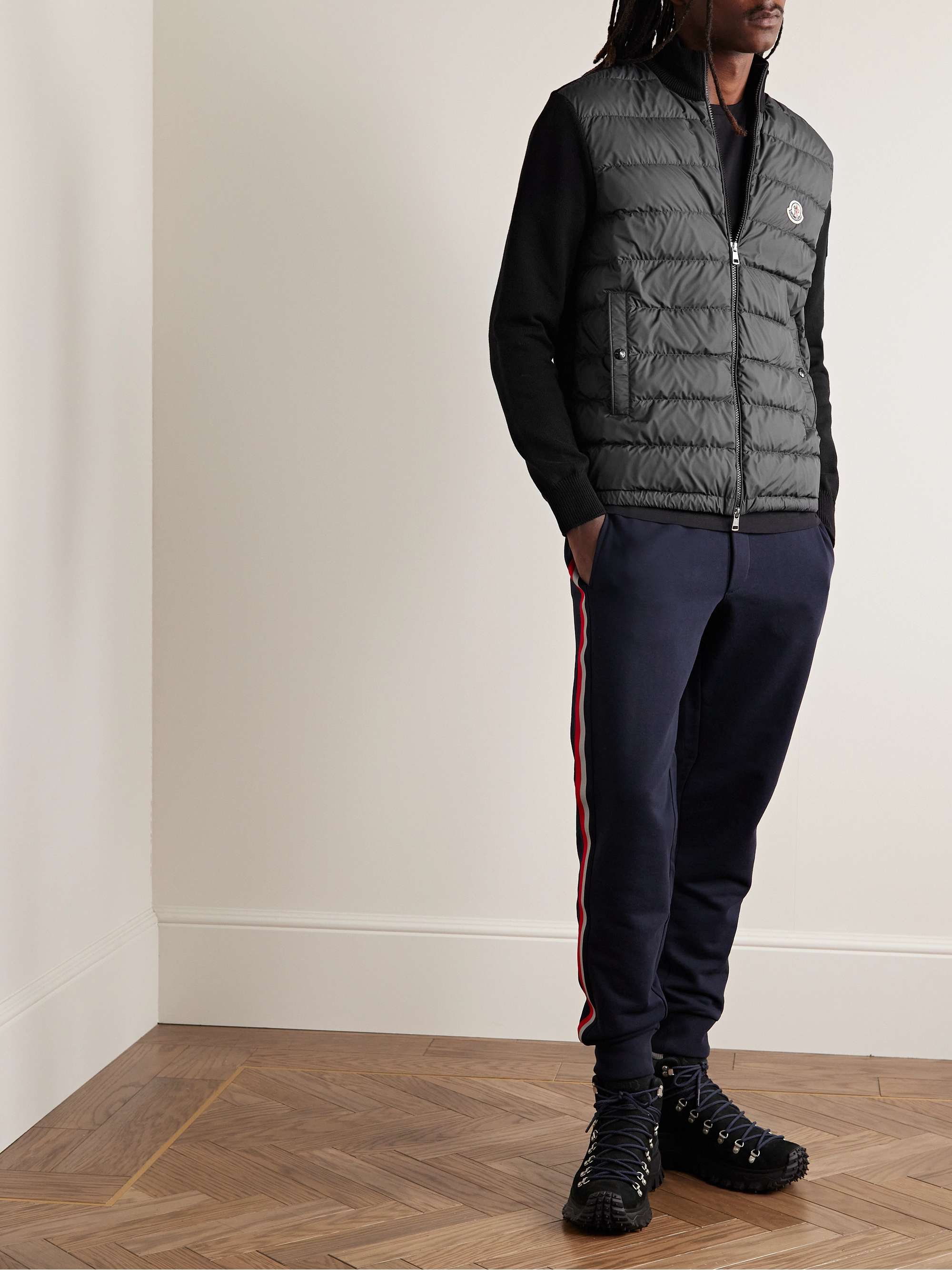 MONCLER Panelled Cotton and Quilted Shell Down Zip-Up Cardigan | MR PORTER