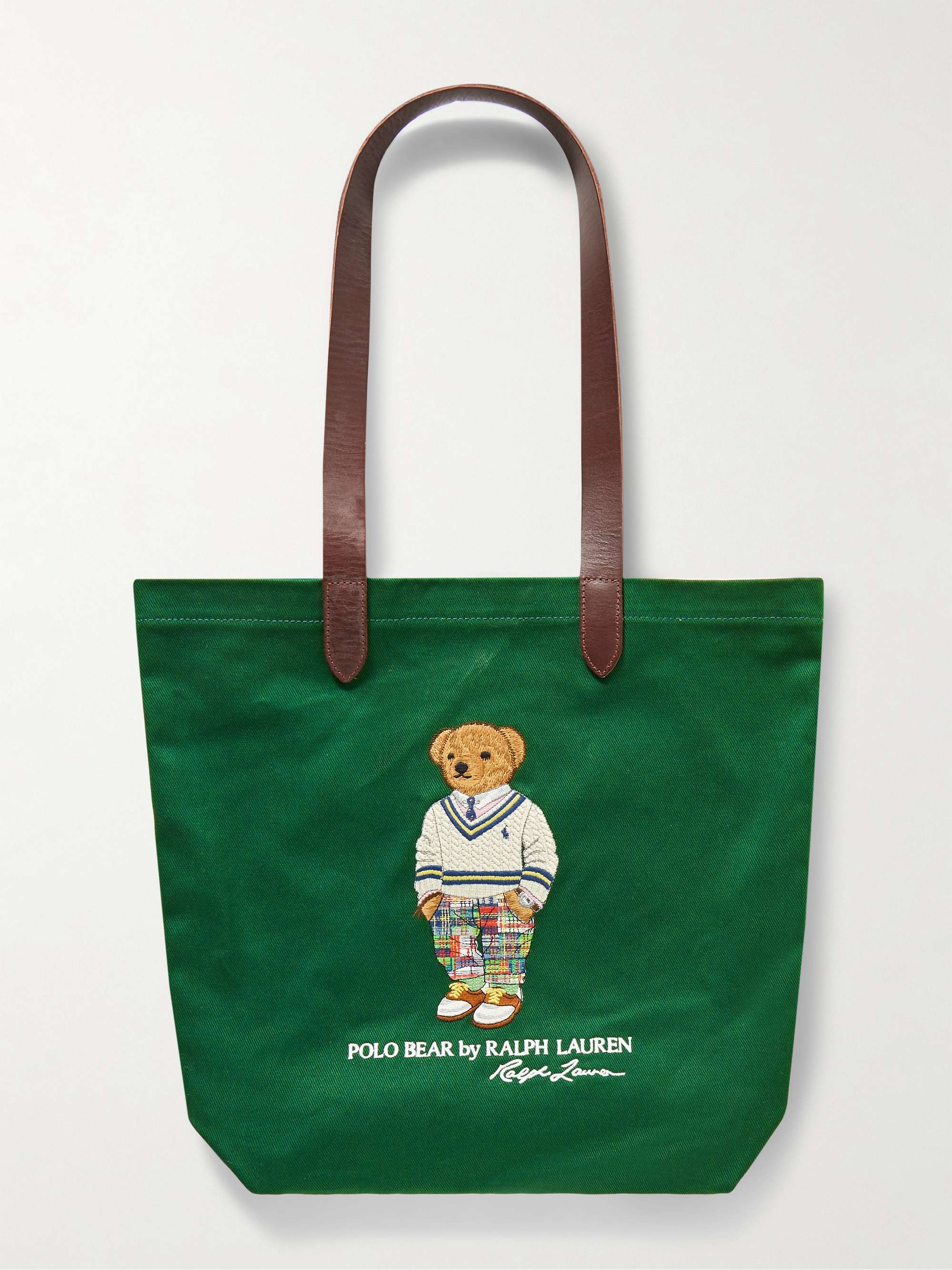 POLO RALPH LAUREN Medium Leather-Trimmed Logo-Embroidered Canvas Tote Bag |  MR PORTER