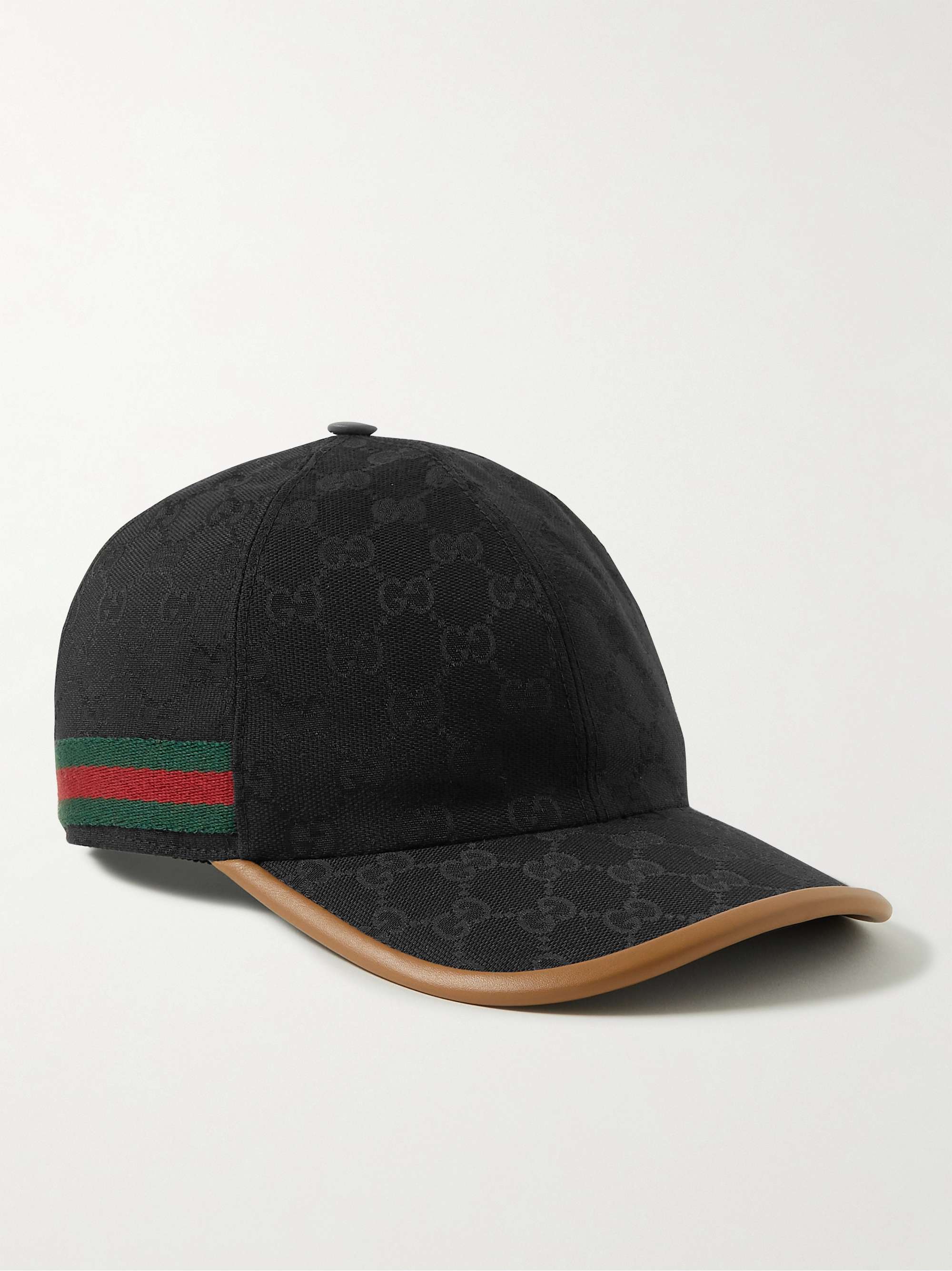 GUCCI Leather and Webbbing-Trimmed Monogrammed Canvas Baseball Cap | MR  PORTER