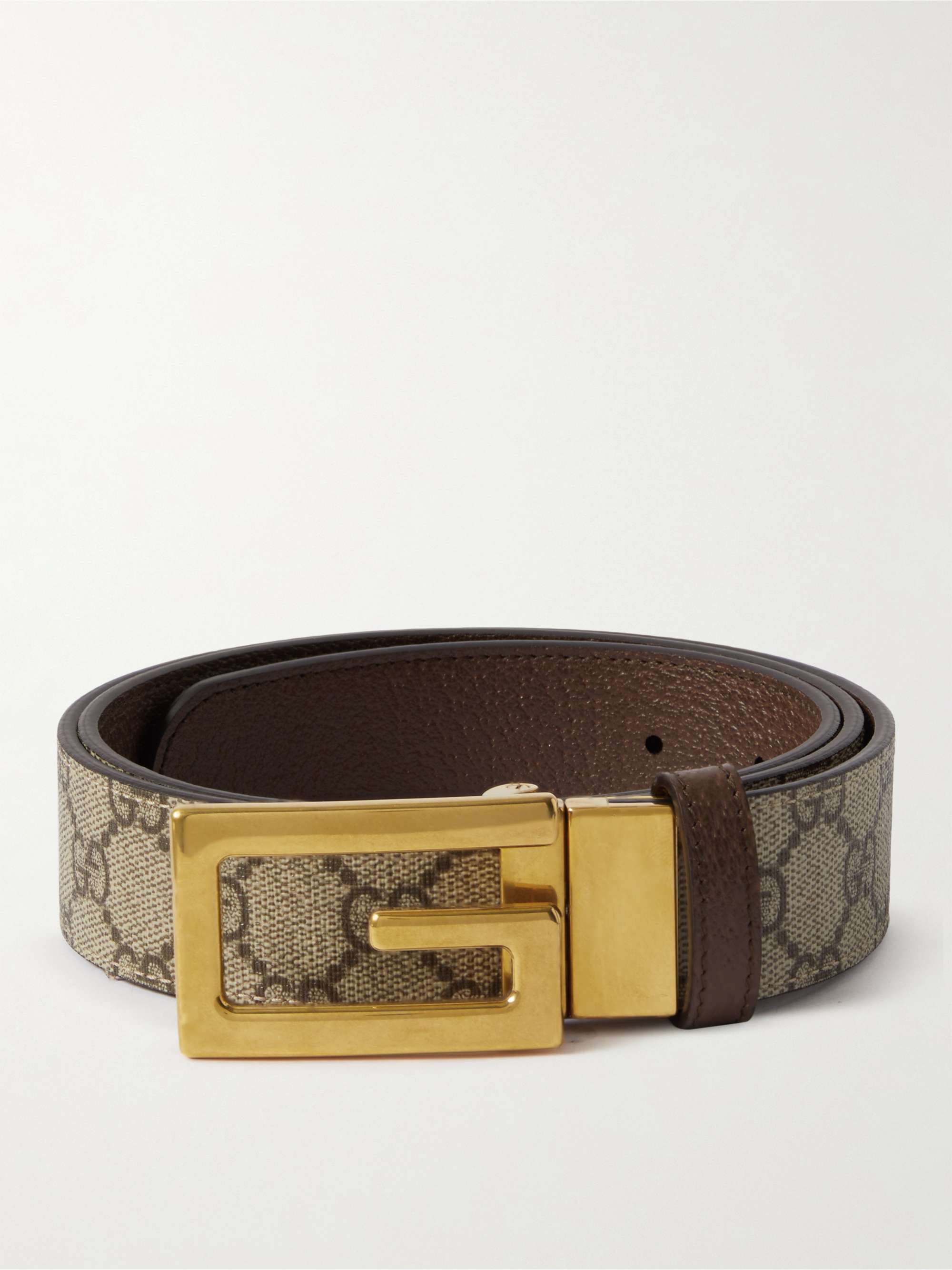 GUCCI 3cm G Cube Reversible Monogrammed Coated-Canvas and Leather Belt | MR  PORTER