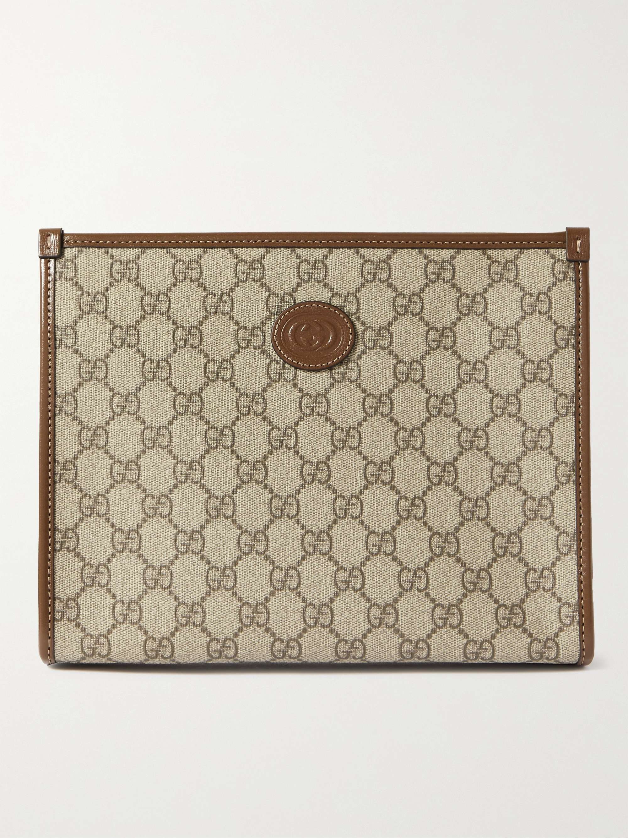 GUCCI Leather-Trimmed Monogrammed Coated-Canvas Pouch for Men | MR PORTER