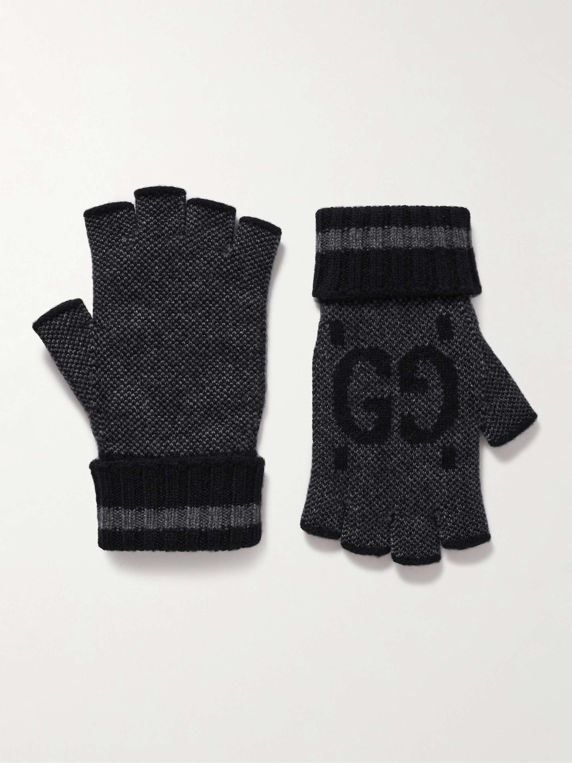 GUCCI Fingerless Monogrammed Jacquard-Knit Cashmere Gloves for Men | MR ...