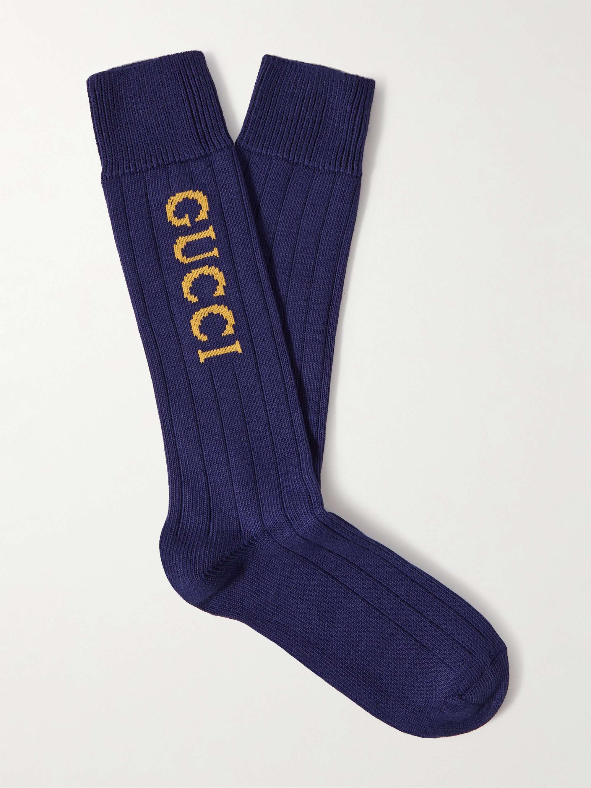 GUCCI Logo-Jacquard Ribbed Stretch Cotton-Blend Socks for Men | MR PORTER
