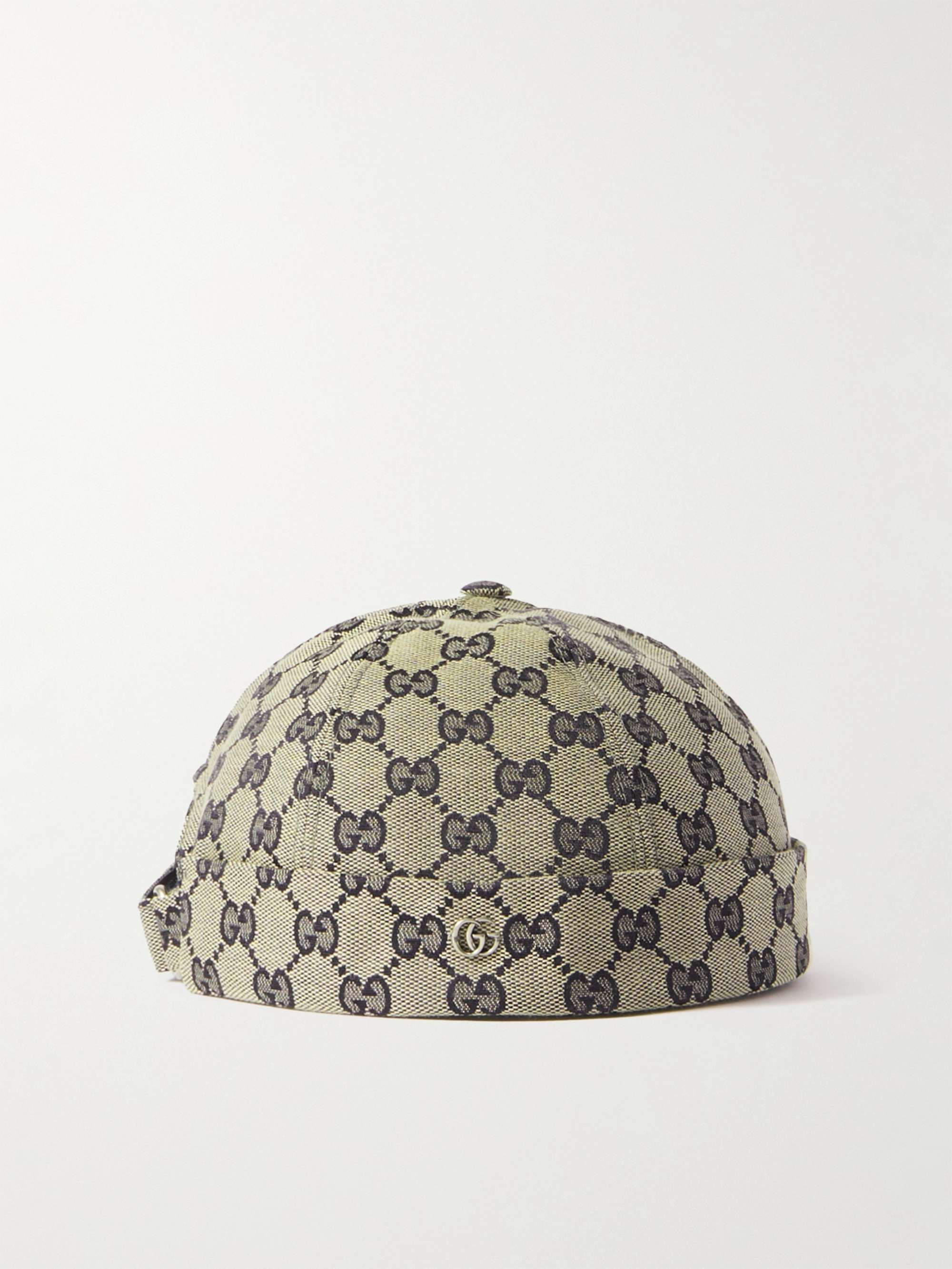 بيج قبعة بيني من الكنفا مزينة بشعار العلامة بحبكة الجاكار | GUCCI | MR  PORTER