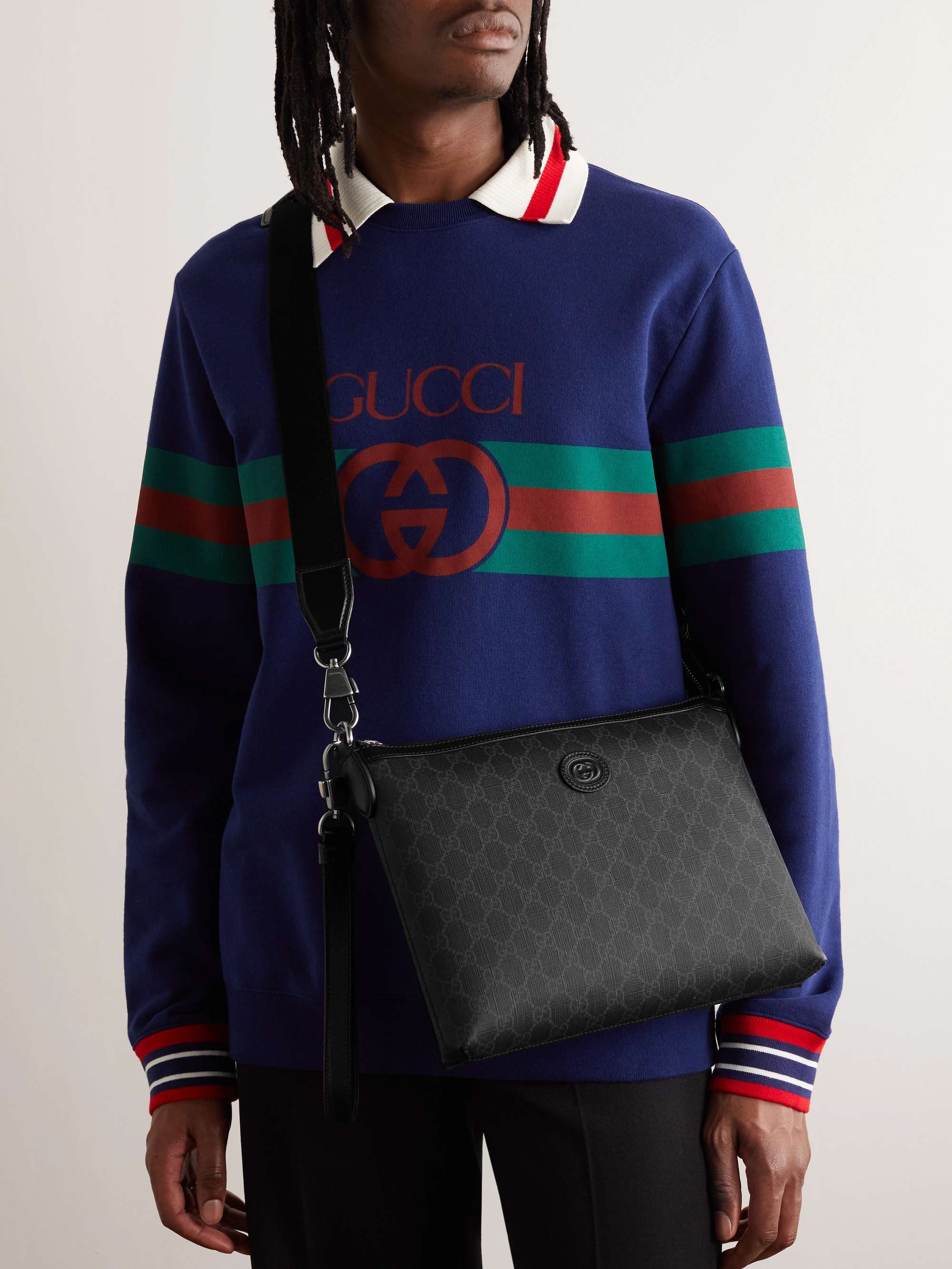Gucci Men's GG Supreme Leather-trimmed Messenger Bag - Black