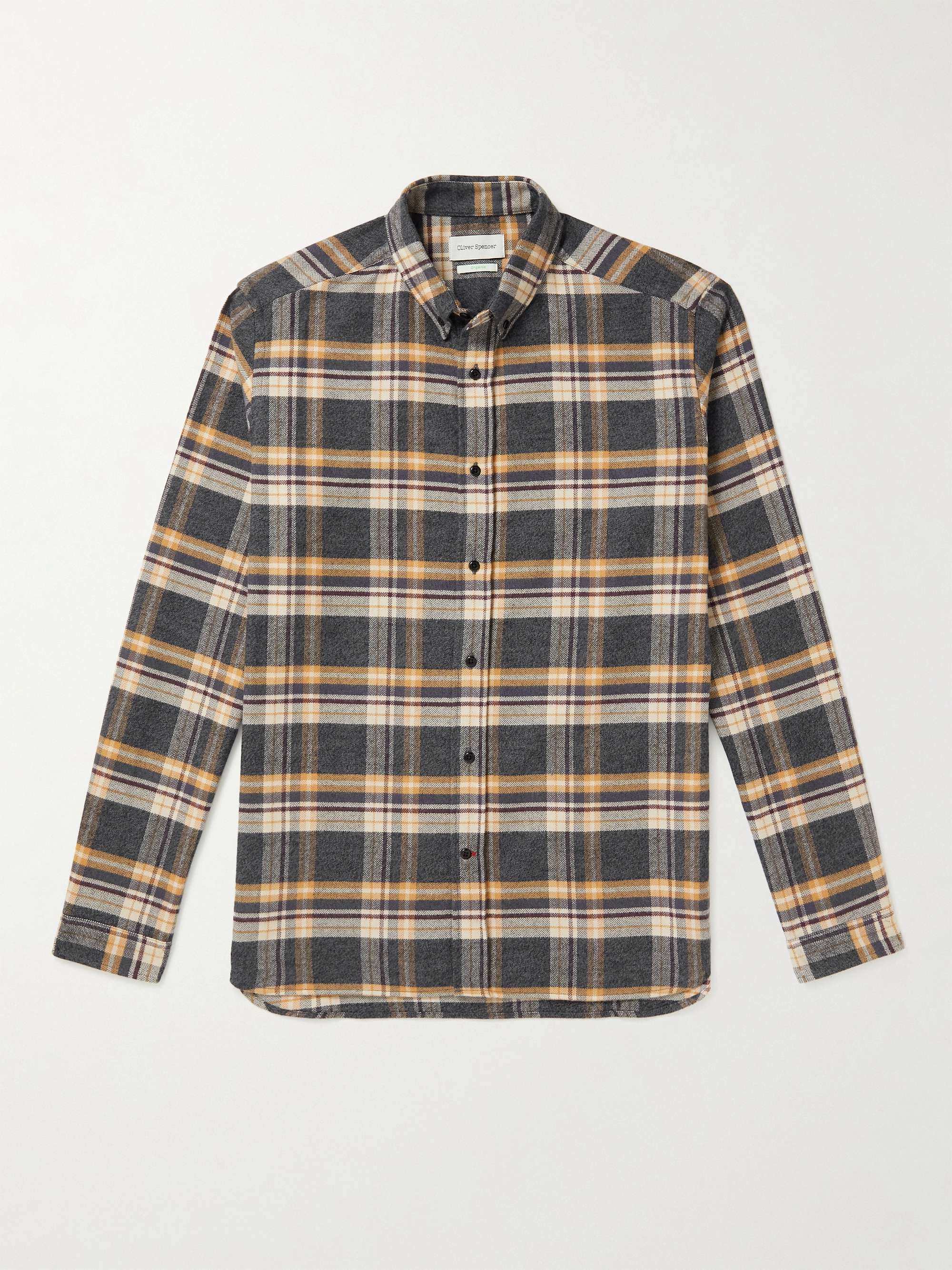 OLIVER SPENCER Brook Button-Down Collar Checked Cotton-Flannel Shirt ...