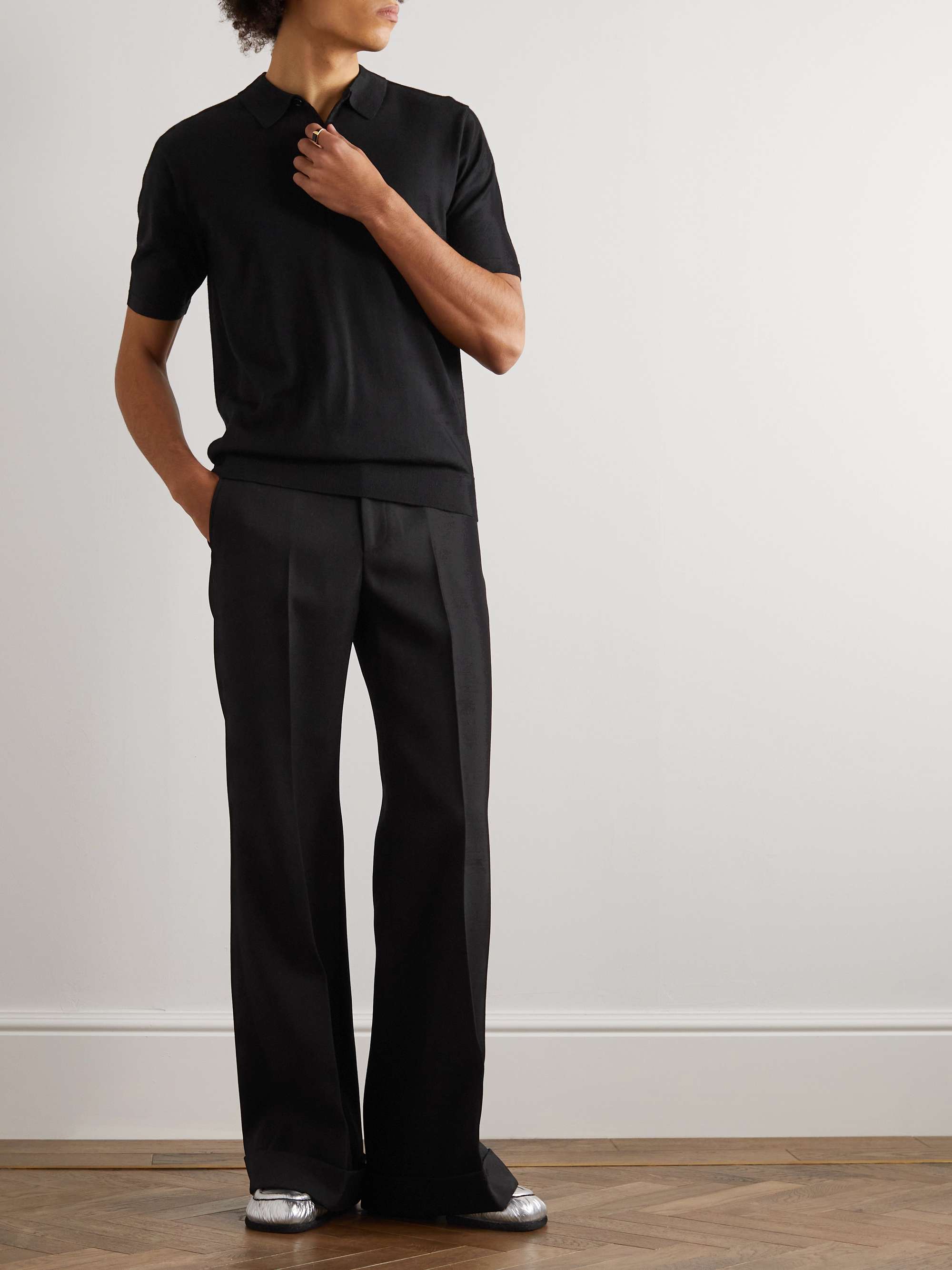 Black Slim-Fit Merino Wool Polo Shirt | DRIES VAN NOTEN | MR PORTER