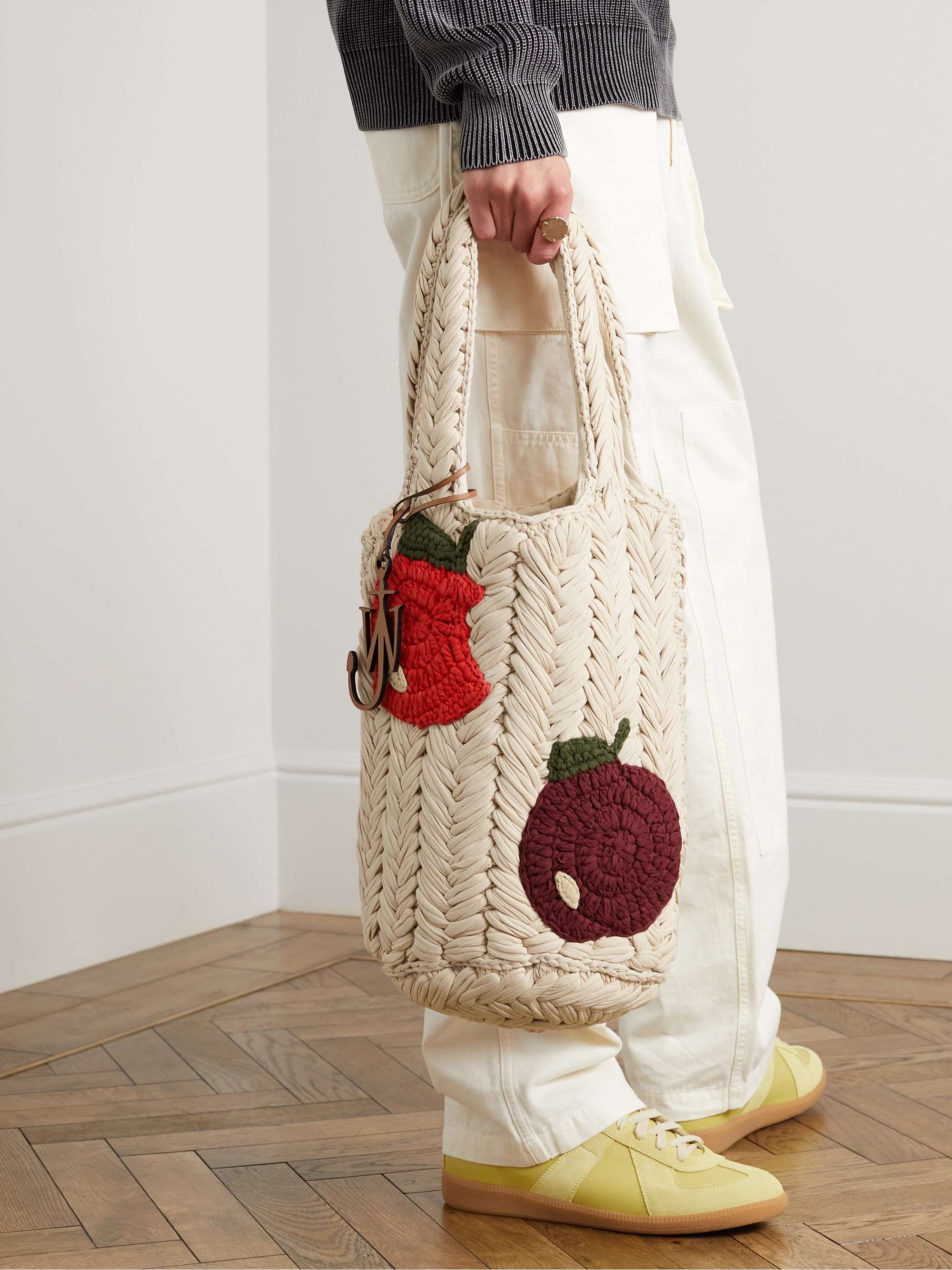 JW ANDERSON Leather-Trimmed Crochet-Knit Organic Cotton Tote Bag for Men |  MR PORTER