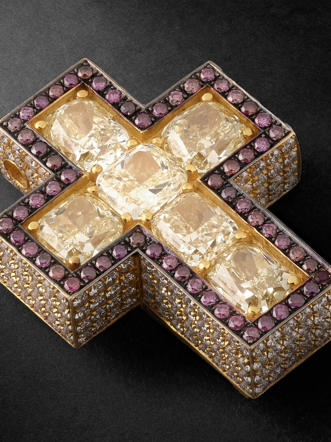 Shop Greg Yuna Kris Cross Gold Diamond And Enamel Pendant
