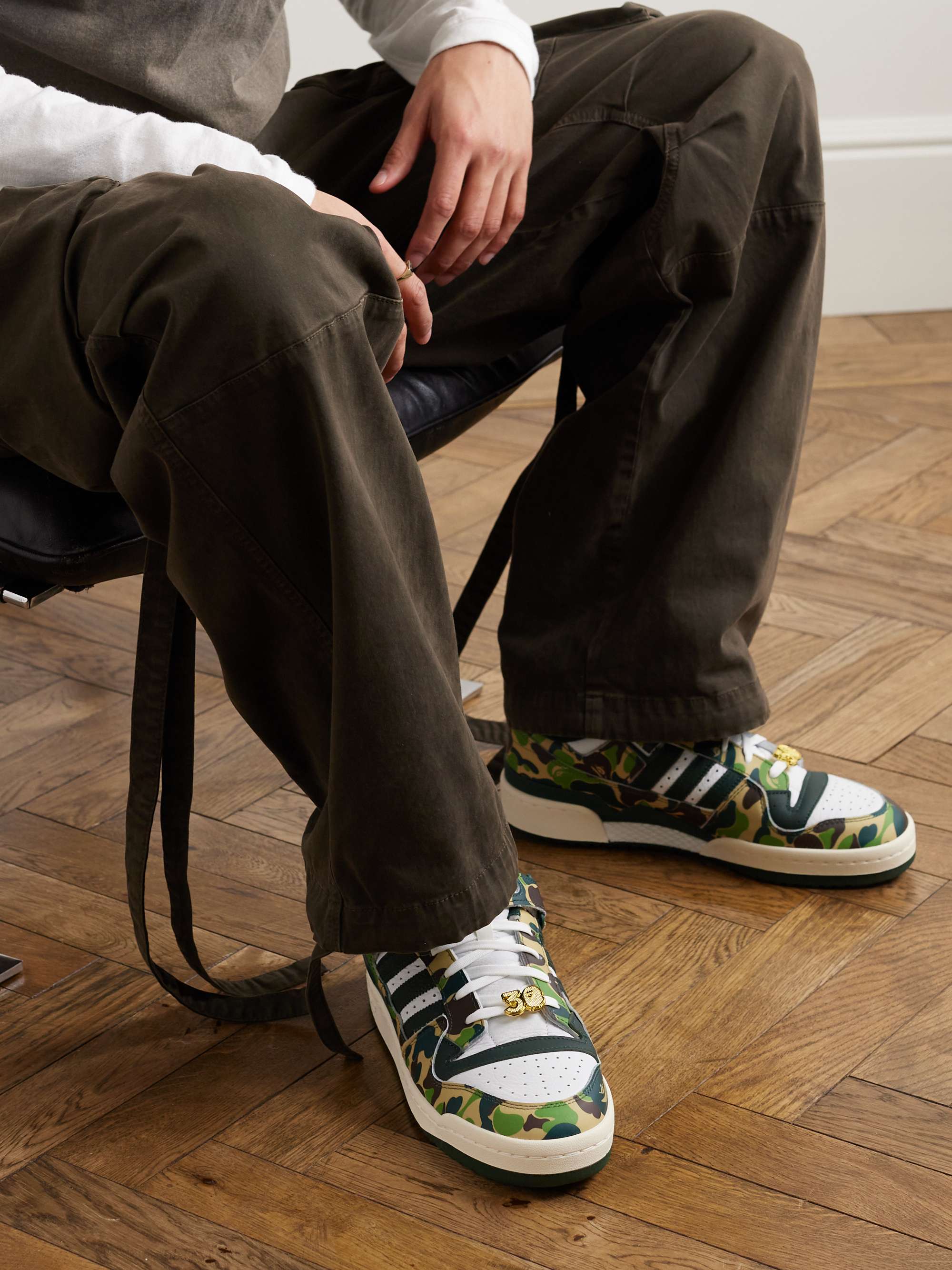 ADIDAS ORIGINALS + A Bathing Ape Forum 84 Low Embellished Printed Leather  Sneakers for Men | MR PORTER