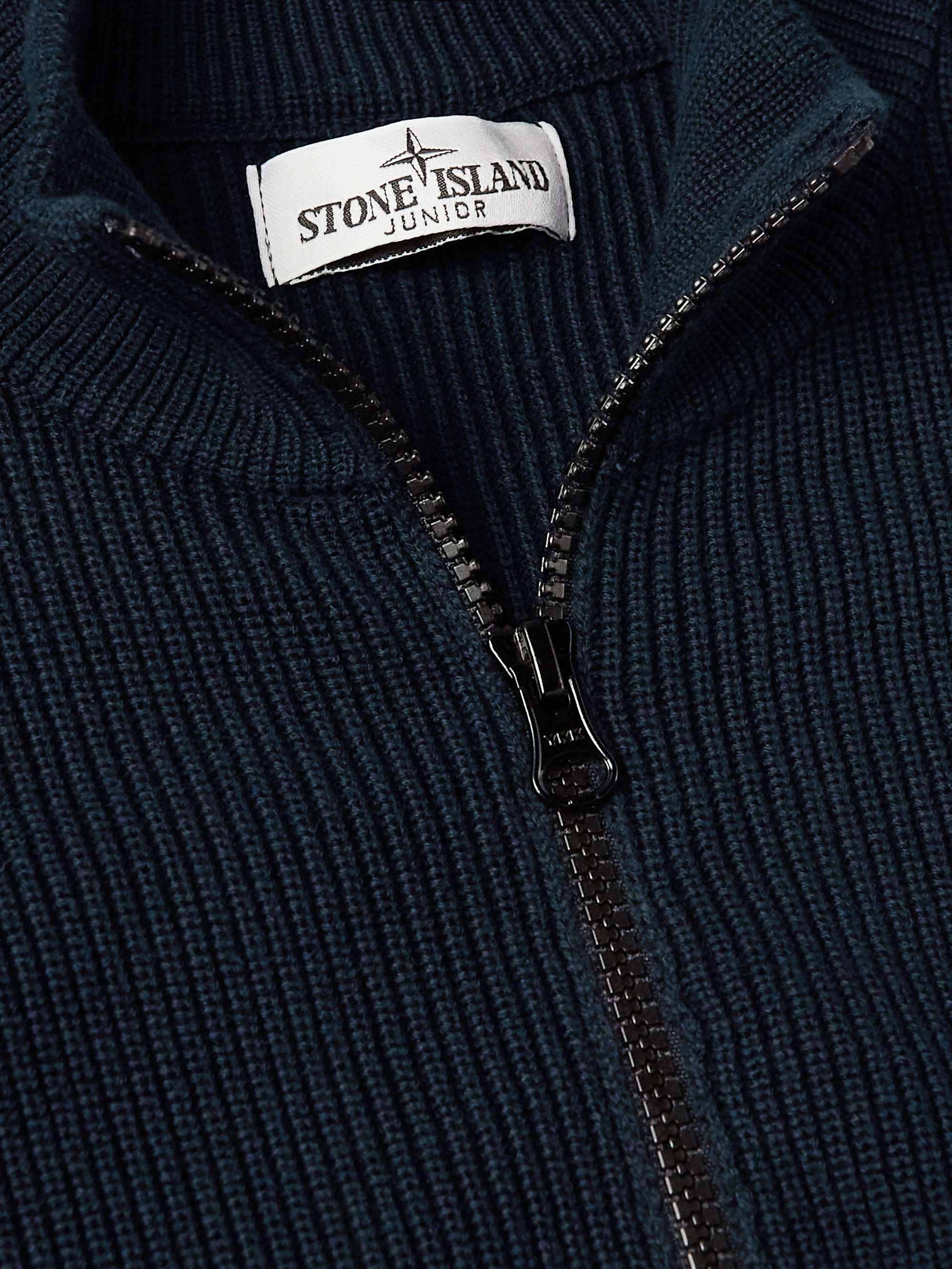 Blue Ages 8-9 Logo-Appliquéd Ribbed Cotton Zip-Up Cardigan | STONE ISLAND  JUNIOR | MR PORTER