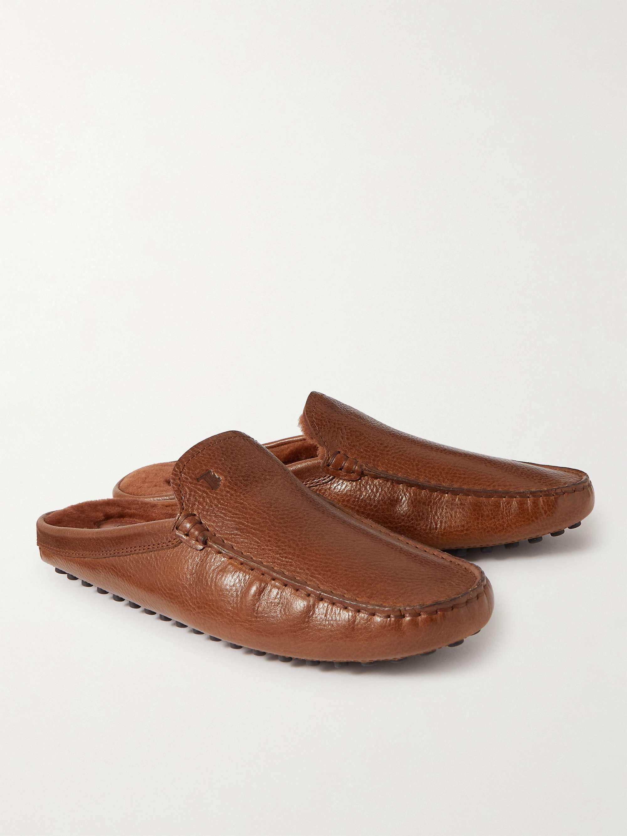 Brown Shearling-Lined Full-Grain Leather Slippers | TOD'S | MR PORTER