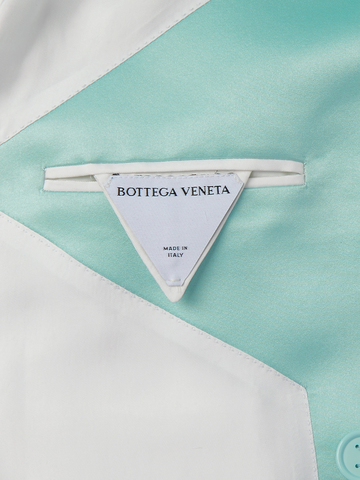 Shop Bottega Veneta Double-breasted Satin-trimmed Grain De Poudre Wool Suit Jacket In Blue
