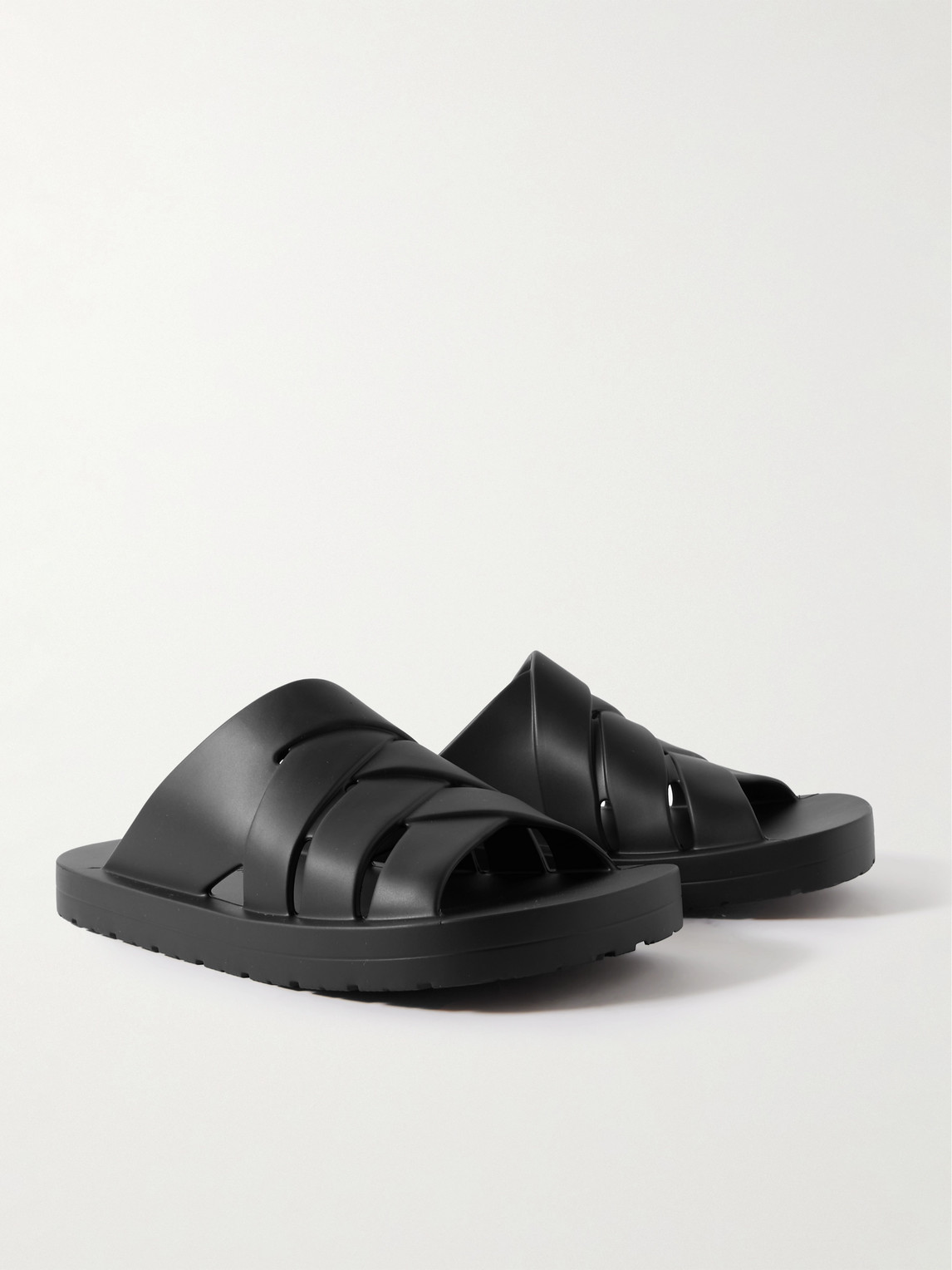 Shop Bottega Veneta Matt Rubber Sandals In Black