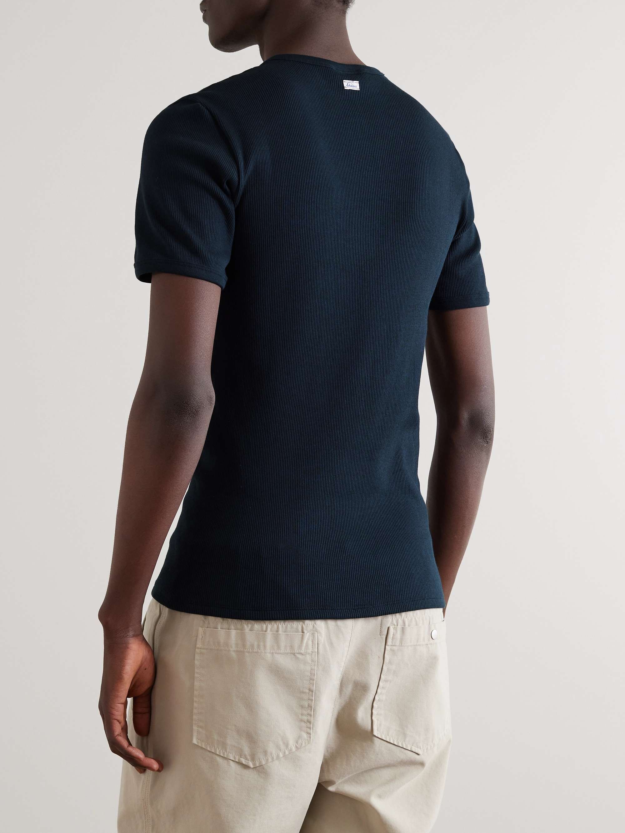 SCHIESSER Friedrich Ribbed Organic Cotton-Jersey T-Shirt for Men | MR PORTER