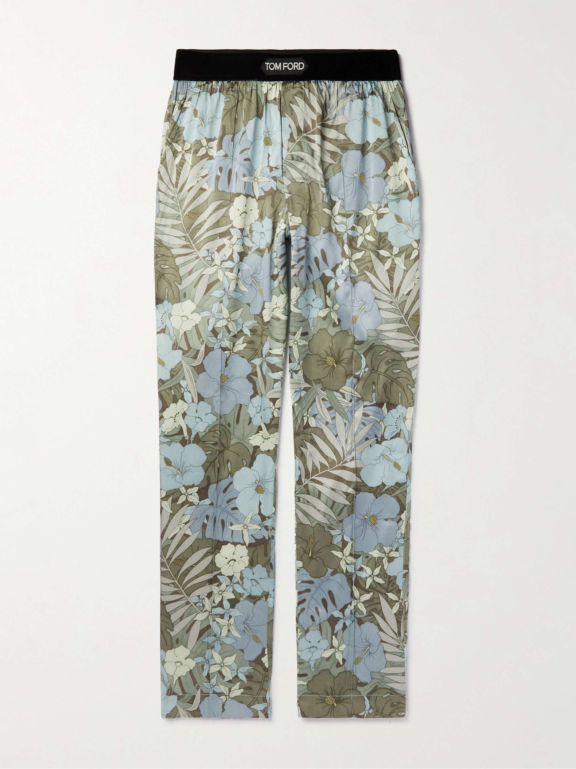 TOM FORD Velvet-Trimmed Printed Stretch-Silk Satin Pyjama Trousers | MR  PORTER
