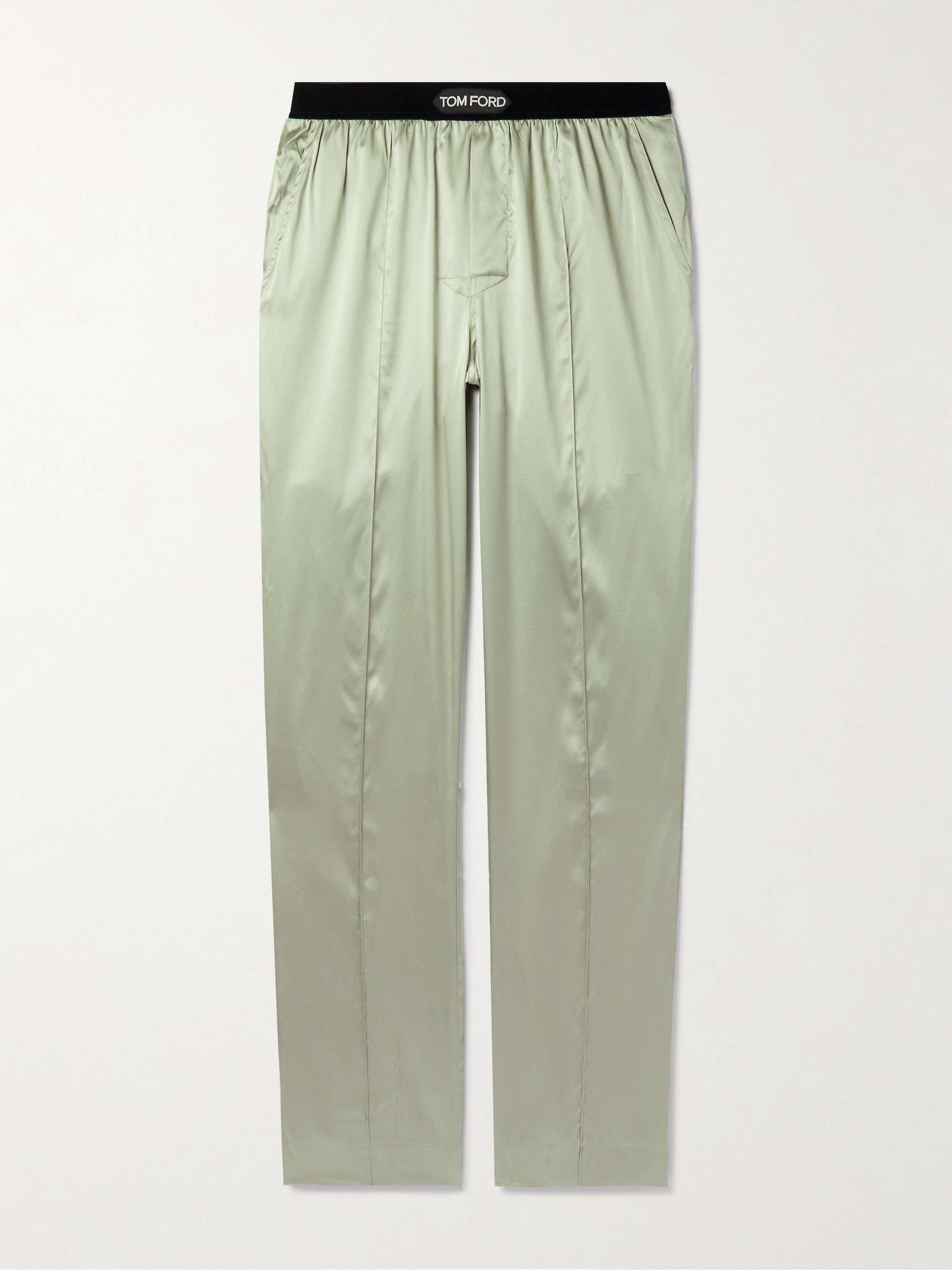 Green Velvet-Trimmed Stretch-Silk Satin Pyjama Trousers | TOM FORD | MR  PORTER
