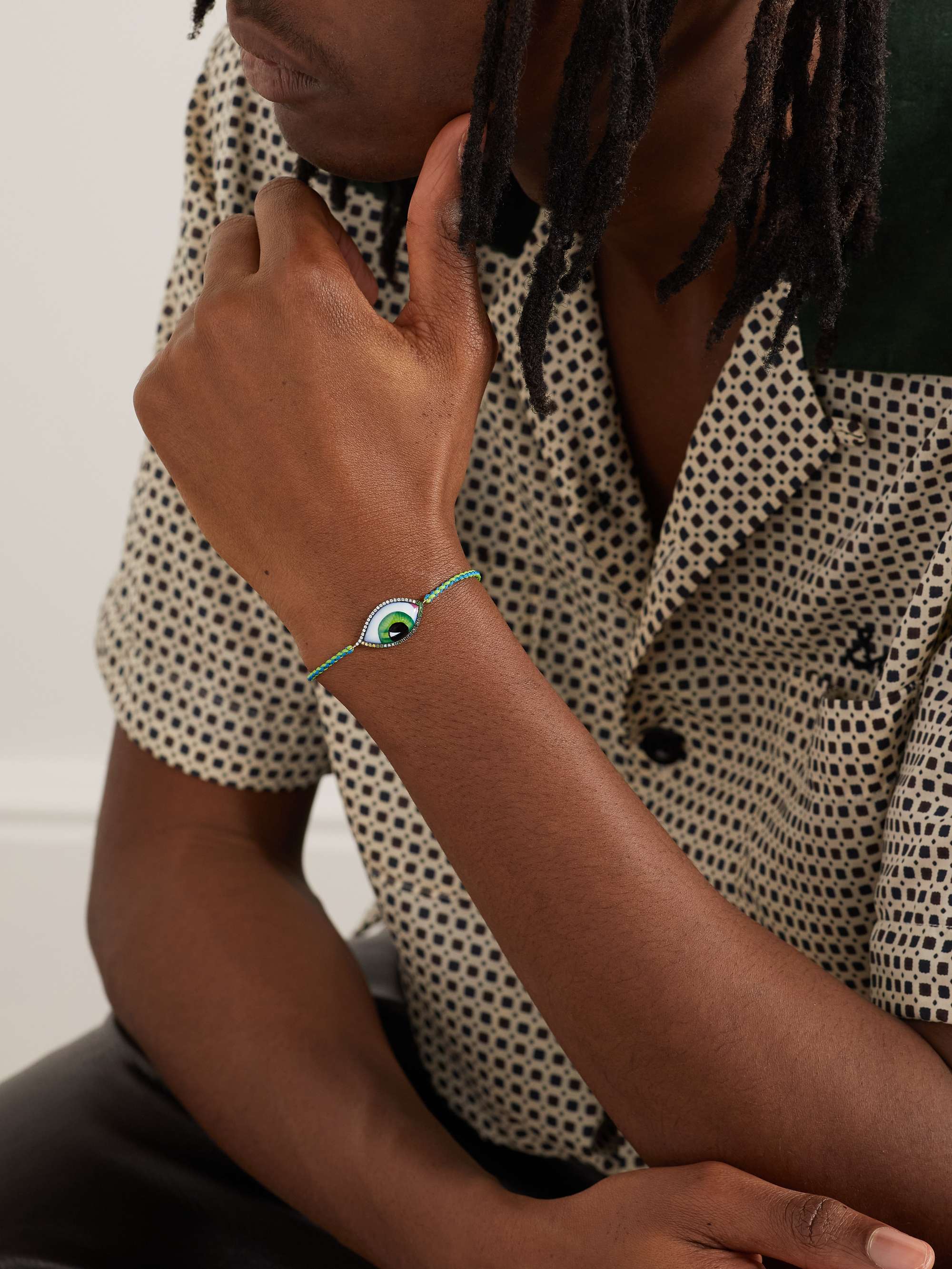 LITO Grand Vert Armband aus Kordel mit Details aus Gold, Emaille und Diamanten