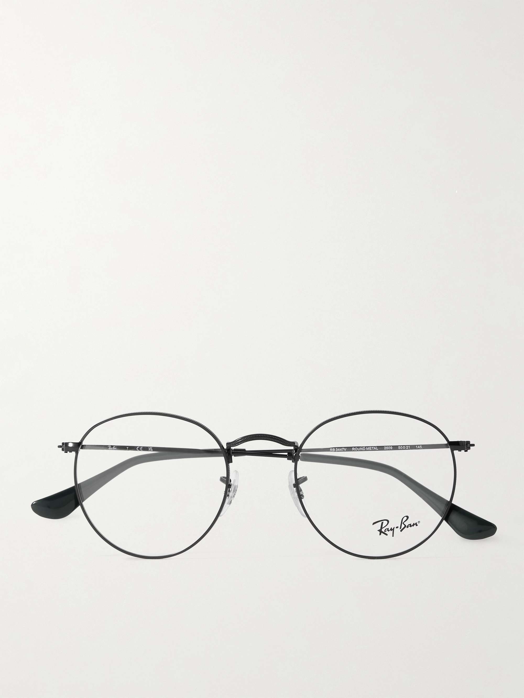 أسود نظارات طبية بإطار مستدير من المعدن | RAY-BAN | MR PORTER