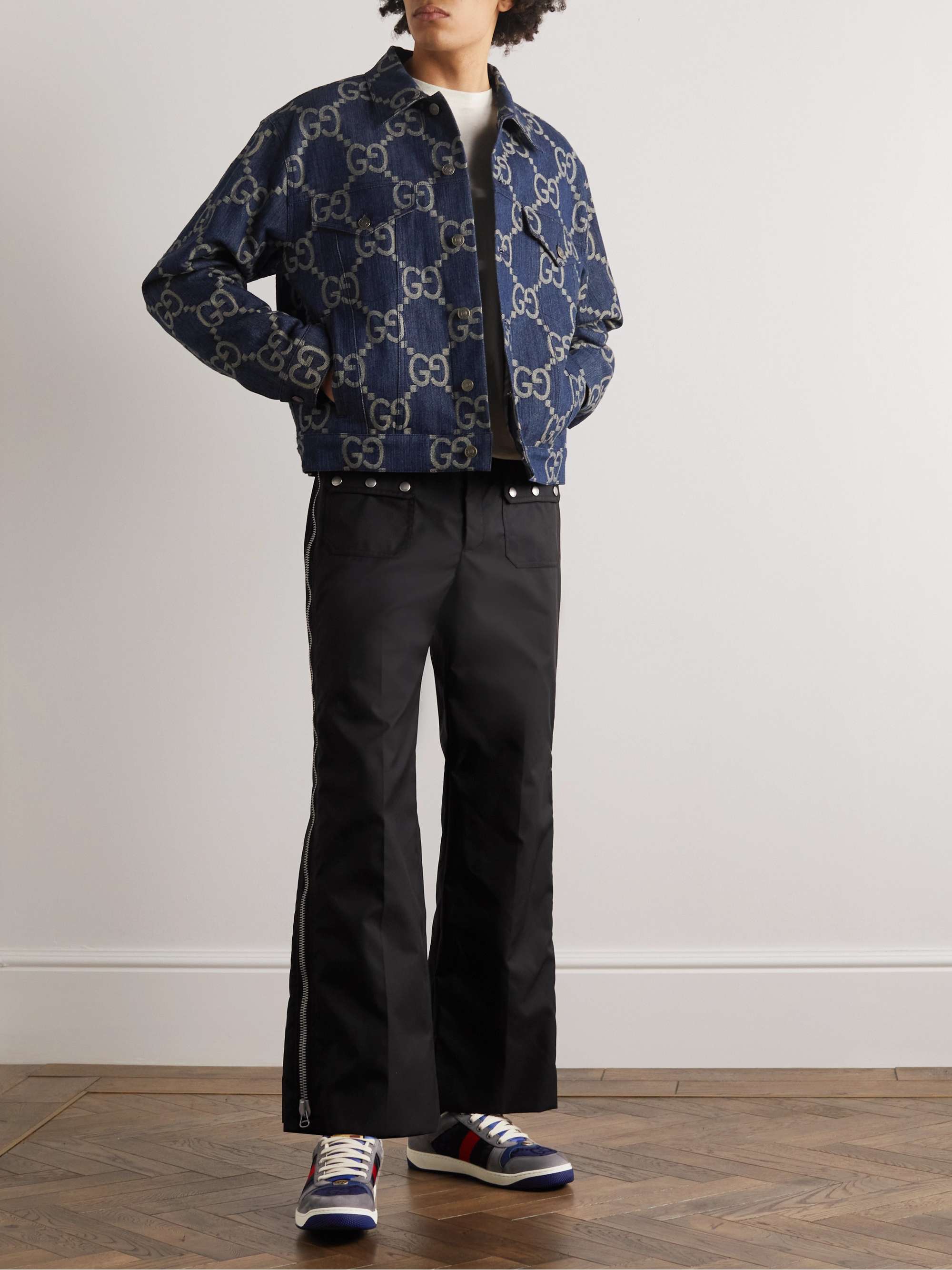 Gucci Monogram-pattern Slim-fit Jeans in Blue for Men