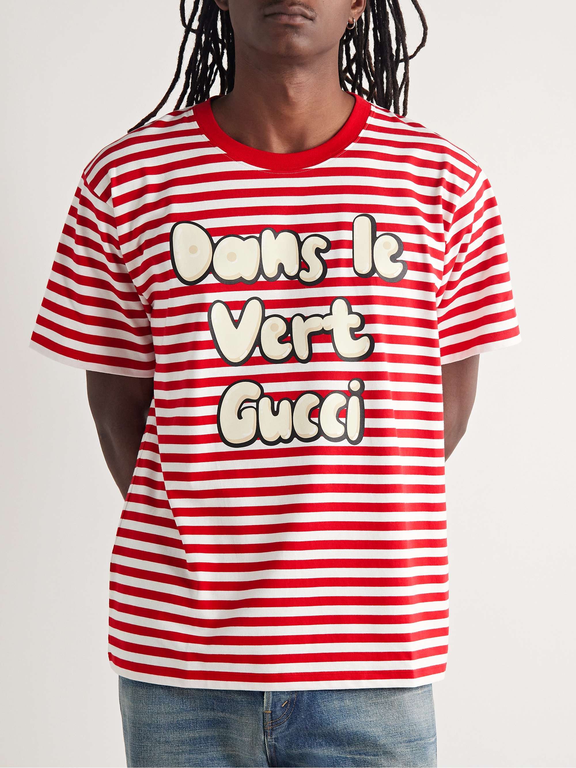 GUCCI Logo-Print Striped Cotton-Jersey T-Shirt | MR PORTER