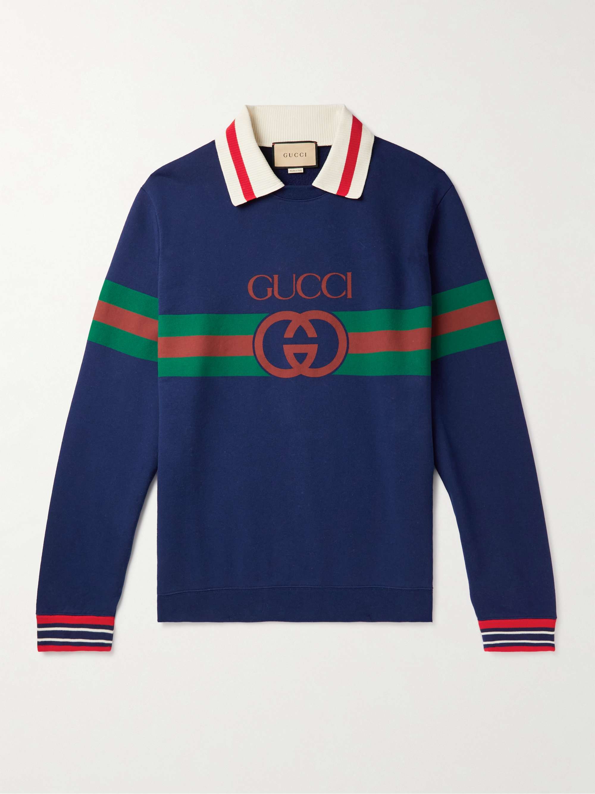 GUCCI Striped Logo-Print Cotton-Blend Jersey Sweatshirt | MR PORTER