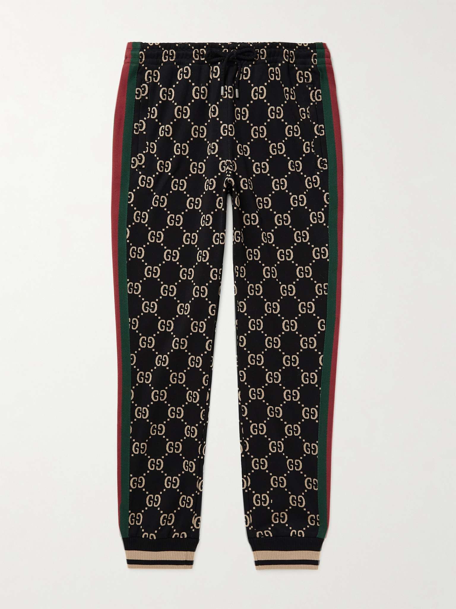 GUCCI Tapered Webbing-Trimmed Monogrammed Cotton-Jersey Sweatpants for ...