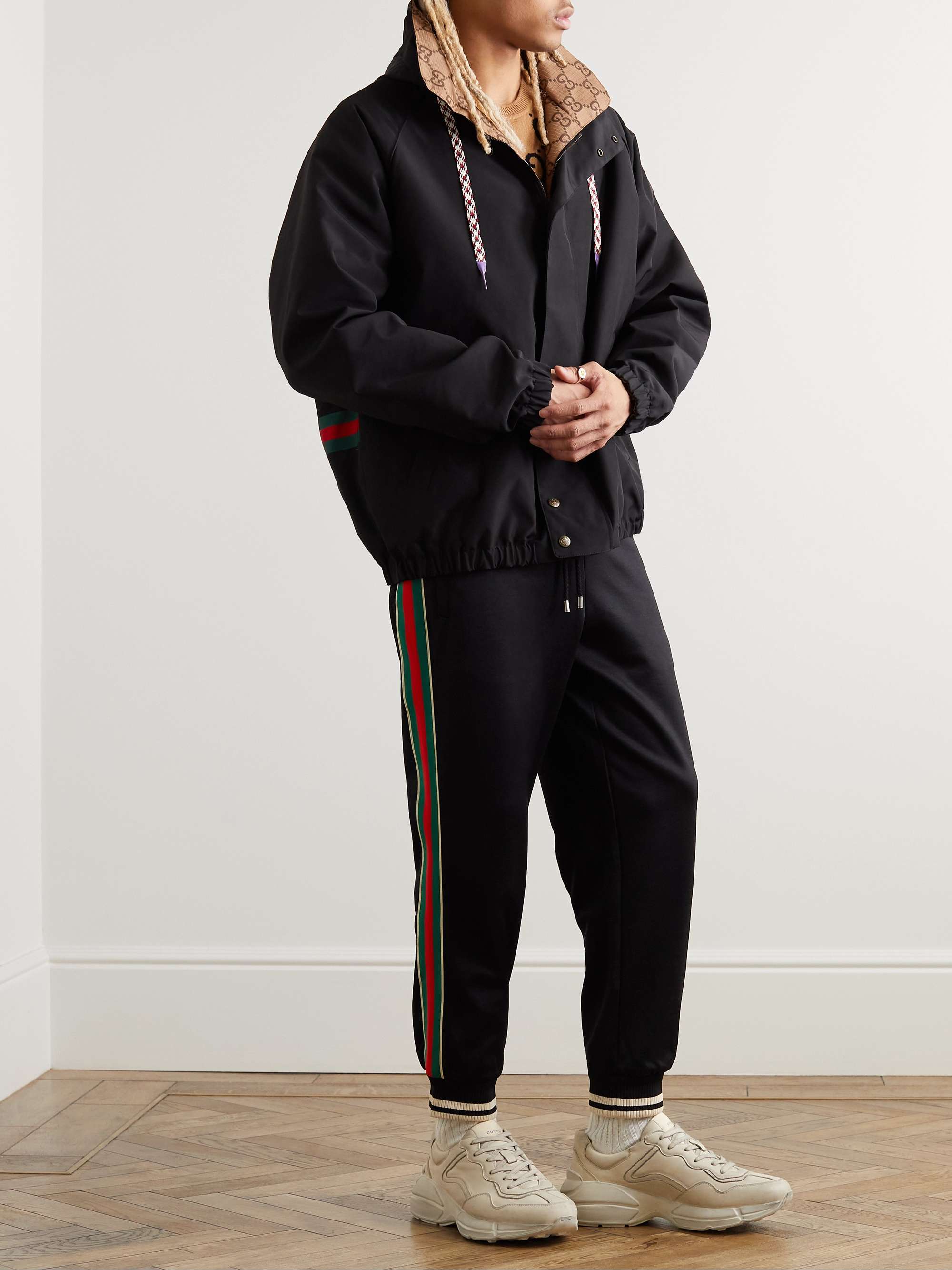 GUCCI Tapered Webbing-Trimmed Stretch-Jersey Sweatpants | MR PORTER