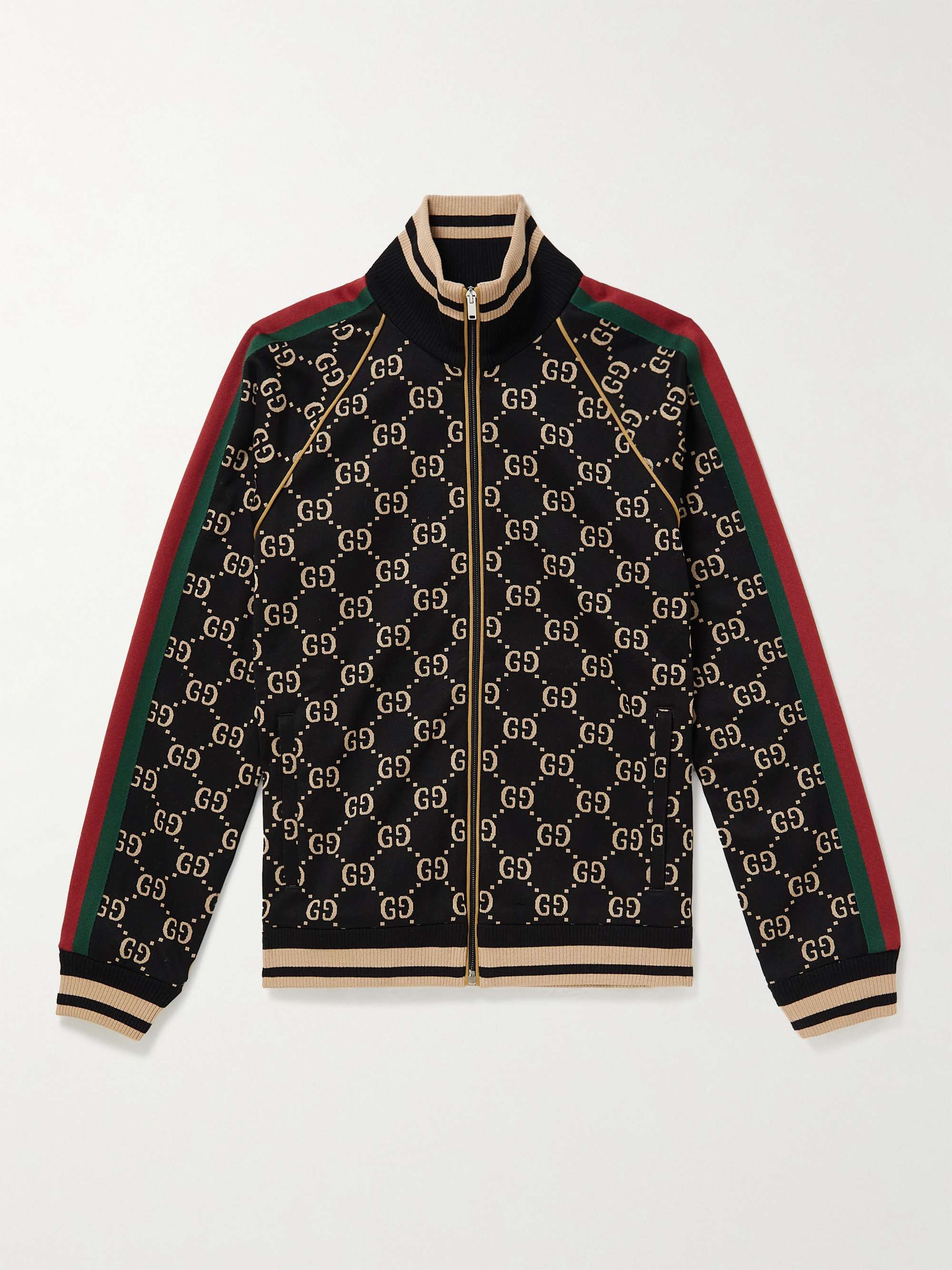 GUCCI Webbing-Trimmed Monogrammed Cotton-Jersey Track Jacket for Men