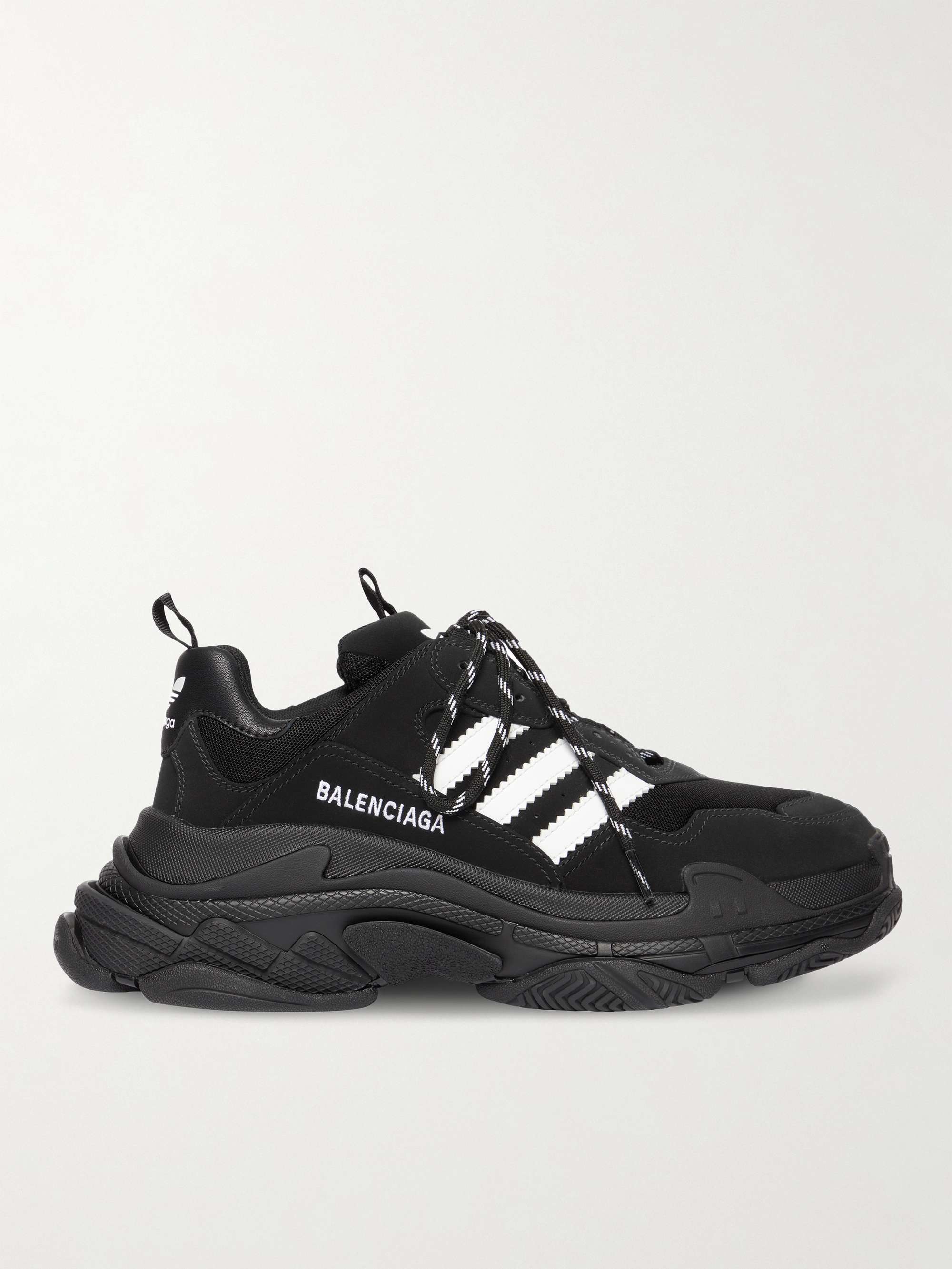 Black + adidas Triple S Leather-Trimmed Nubuck and Mesh Sneakers |  BALENCIAGA | MR PORTER