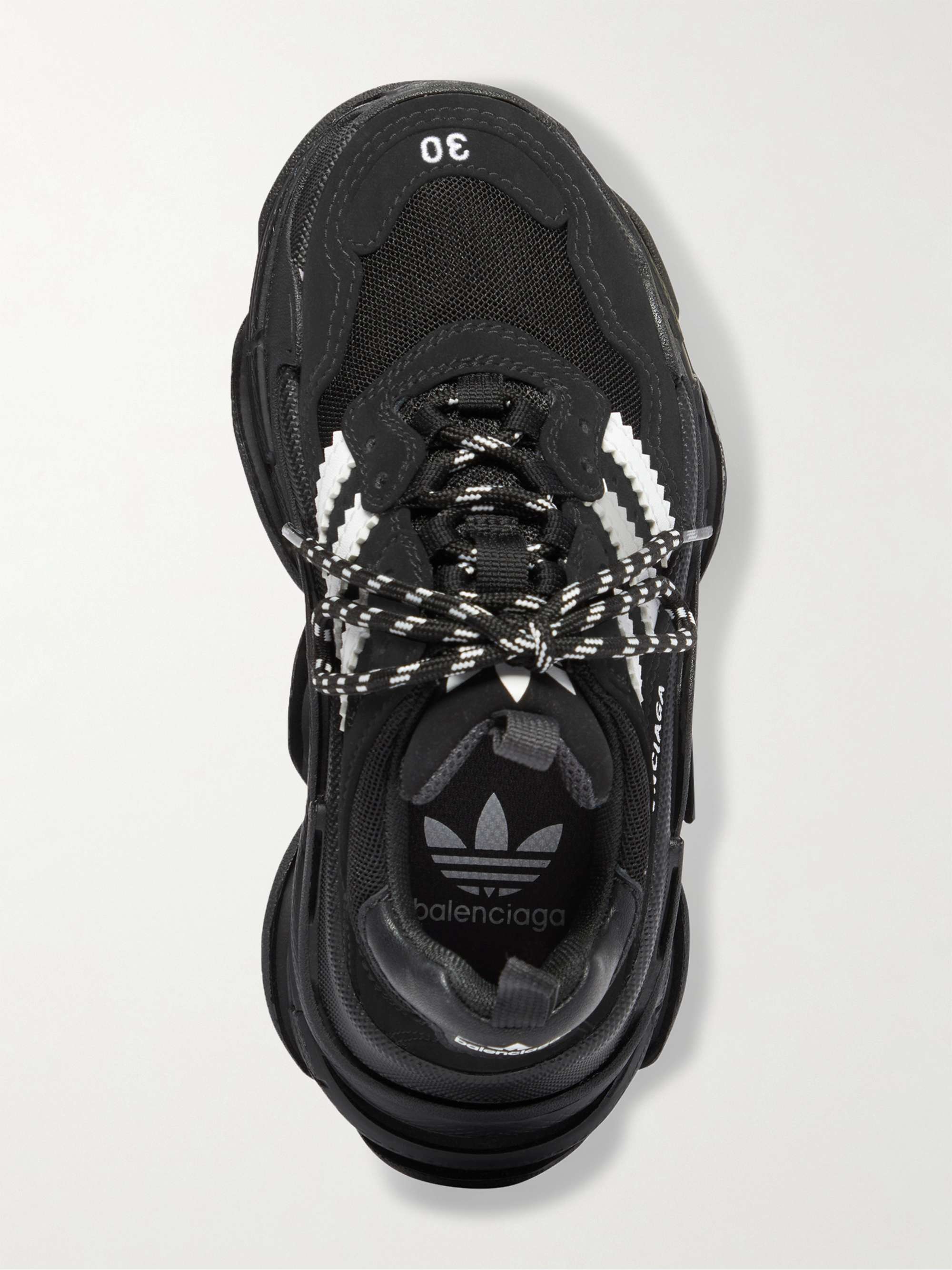أسود adidas + حذاء سنيكرز Triple S من النوبوك ونسيج شبكي بحواف من الجلد |  BALENCIAGA | MR PORTER