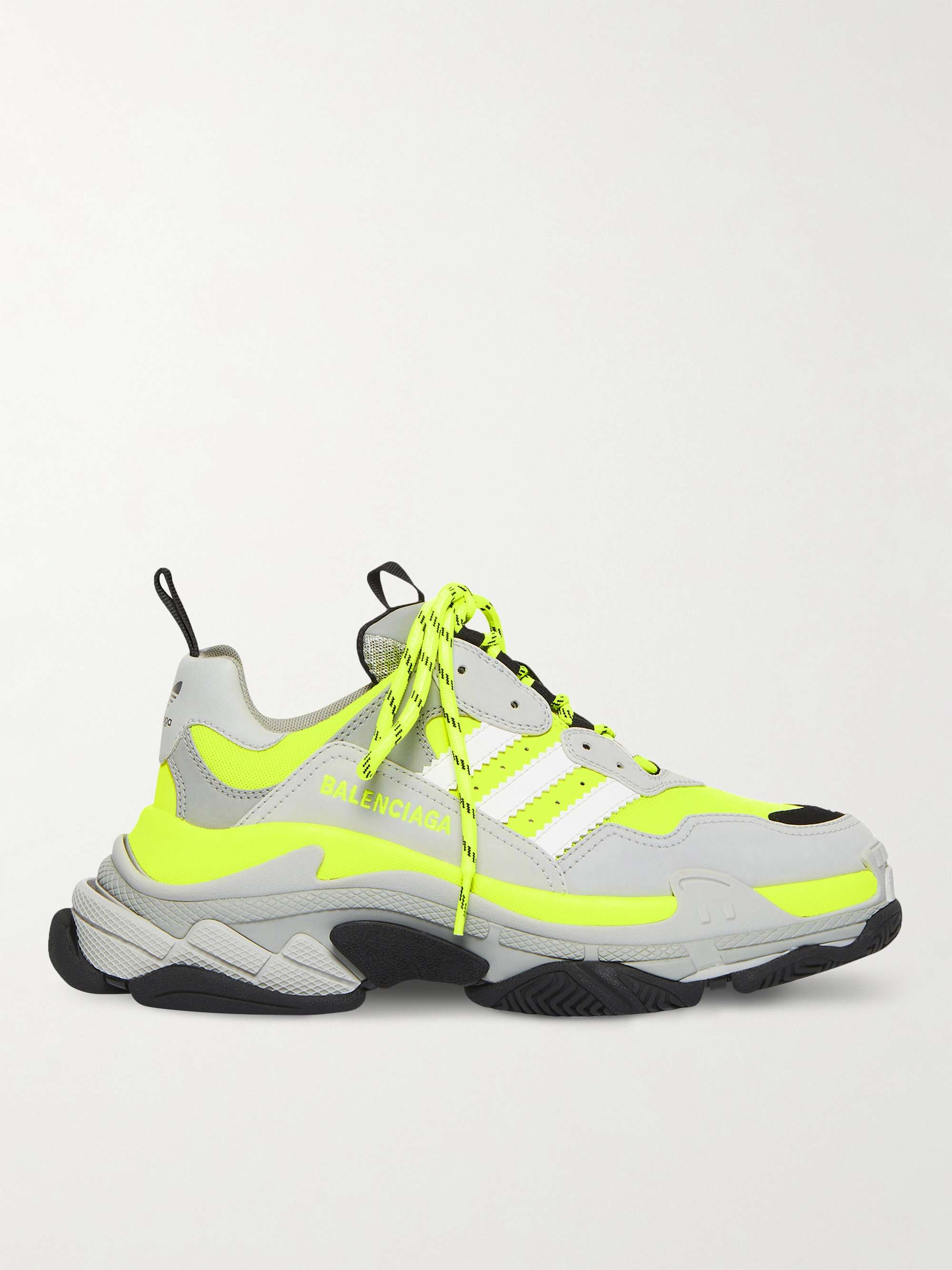 Yellow + adidas Triple S Leather and Mesh Sneakers | BALENCIAGA | MR PORTER