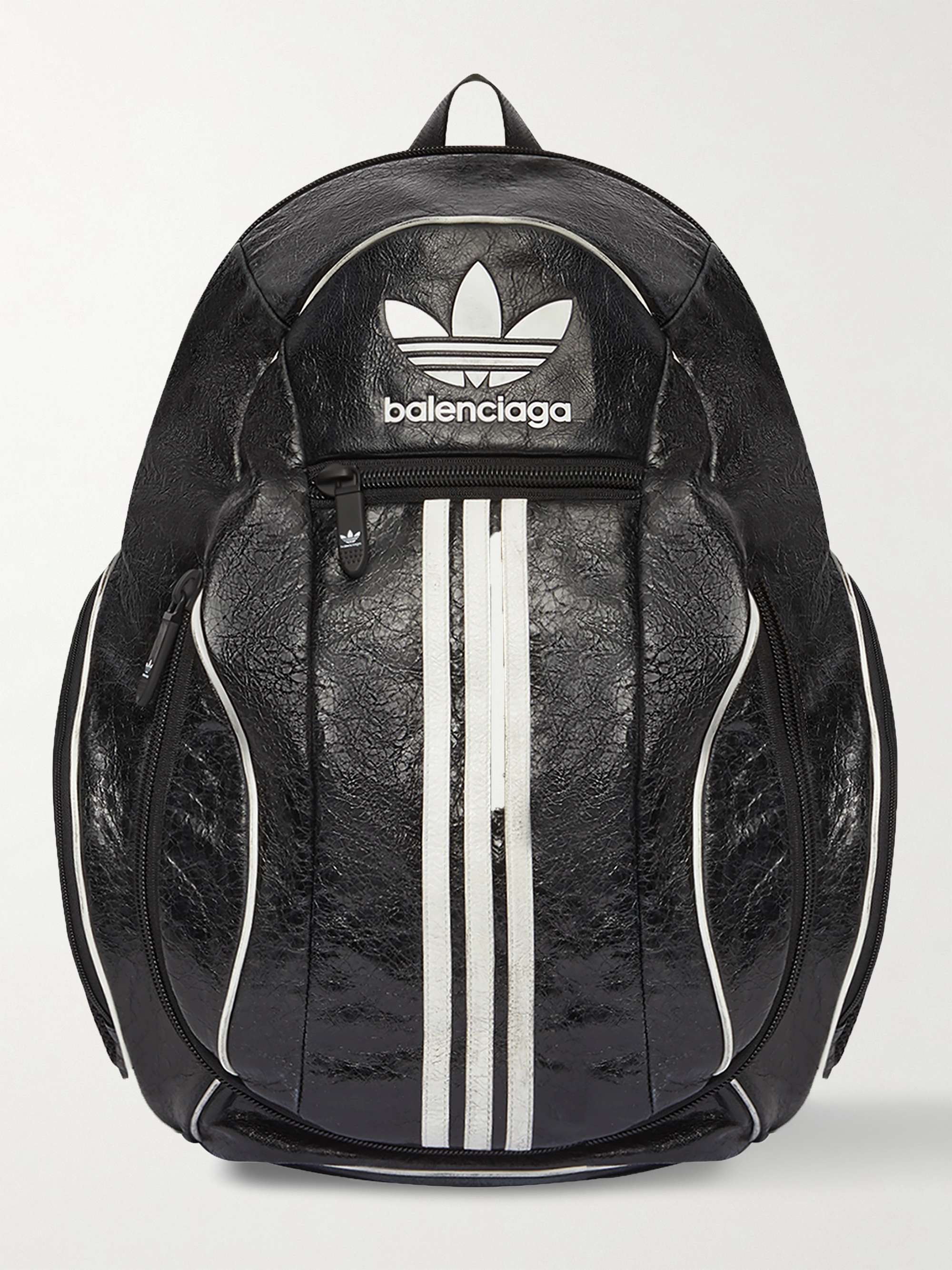 Black + adidas Logo-Print Textured-Leather Backpack | BALENCIAGA | MR PORTER